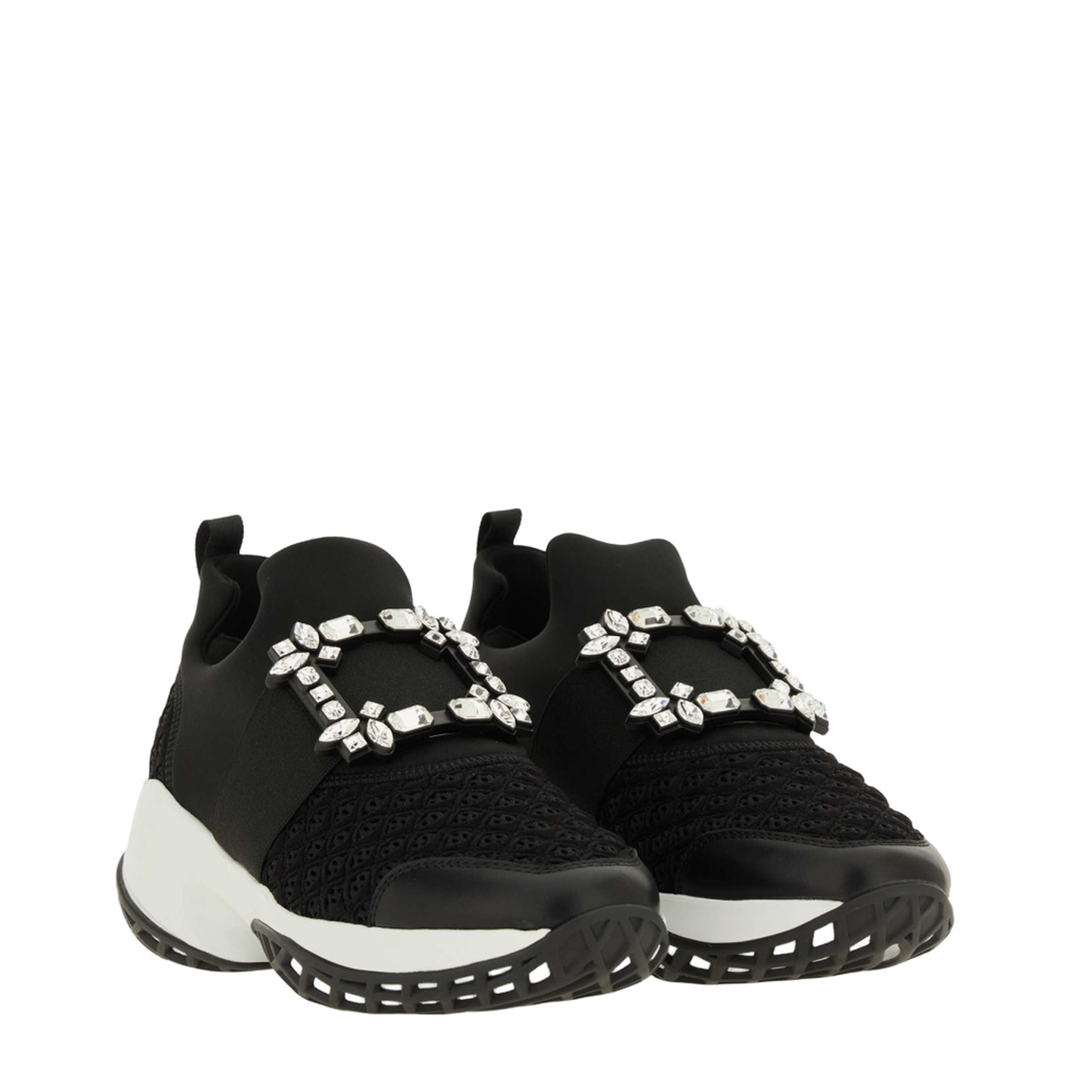 Black and White Leather Embellished Slip-On Sneakers