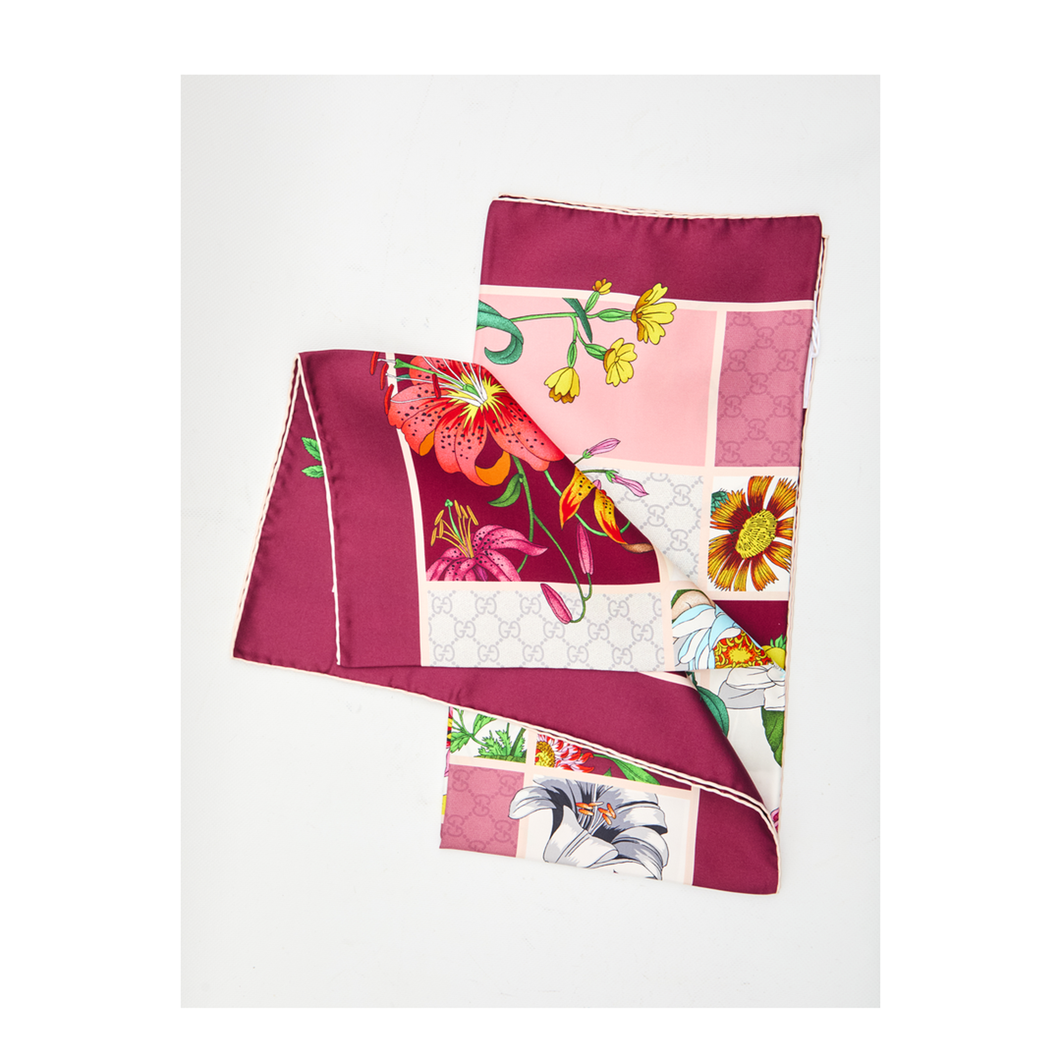 Printed Silk Twill Carré in Bordeaux and Multicolor