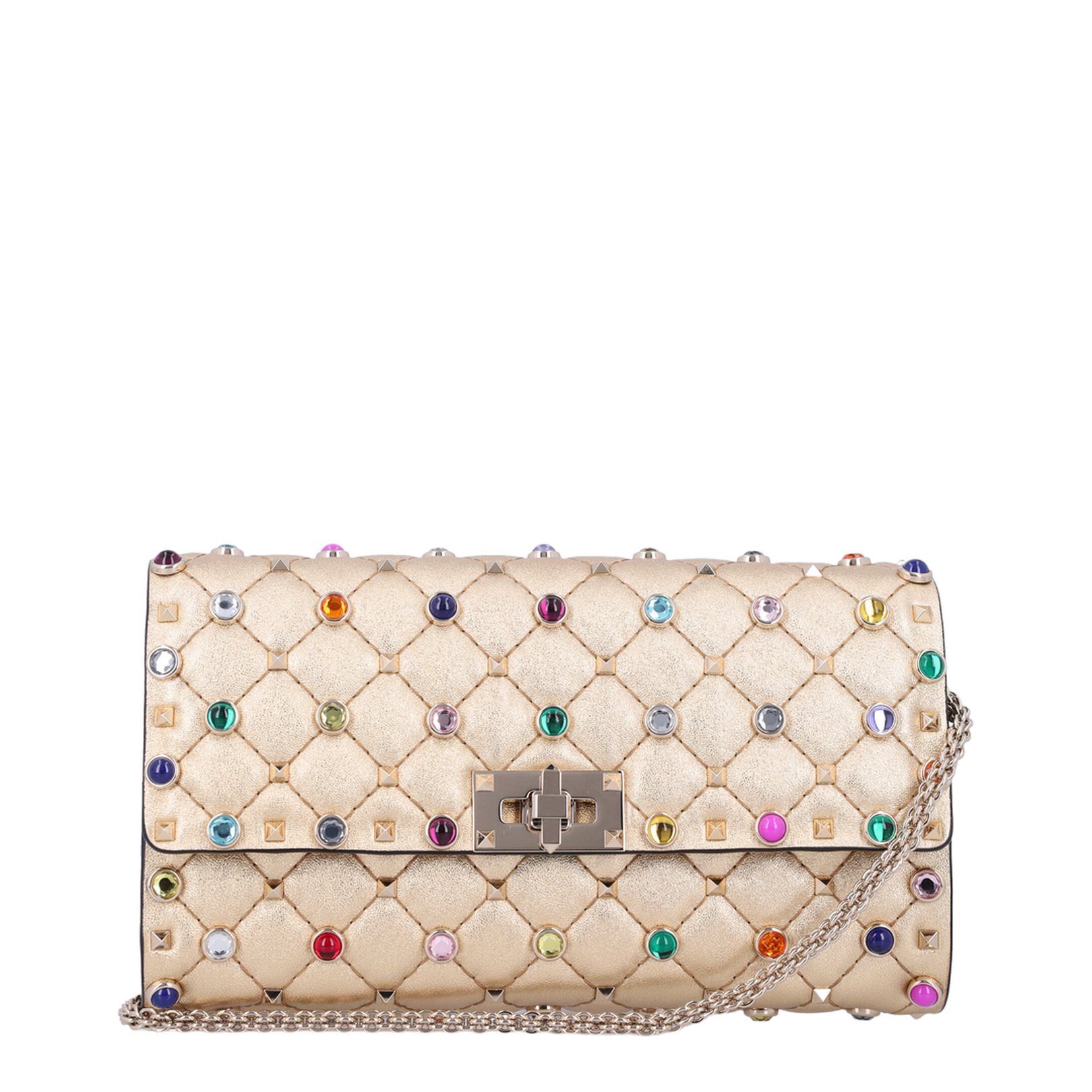 Rockstud Spike Multicolor Studded Shoulder Bag in Metallic Nappa