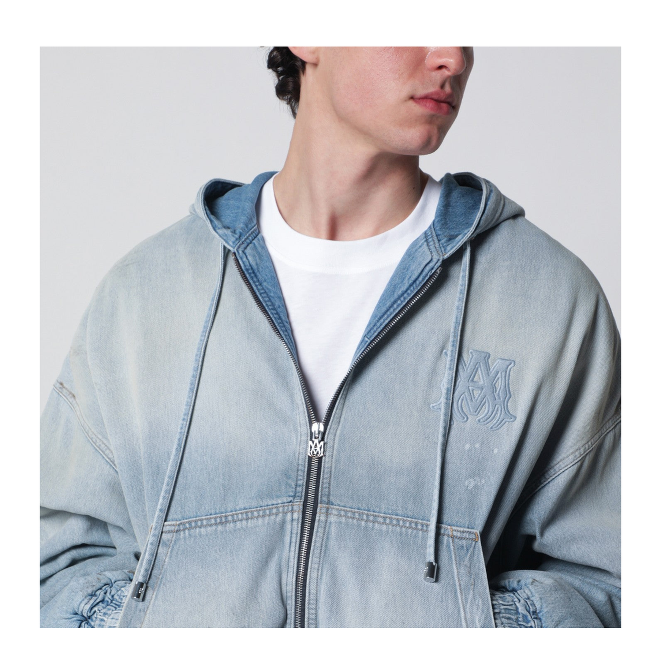 Light Blue Washed Denim Bomber Jacket