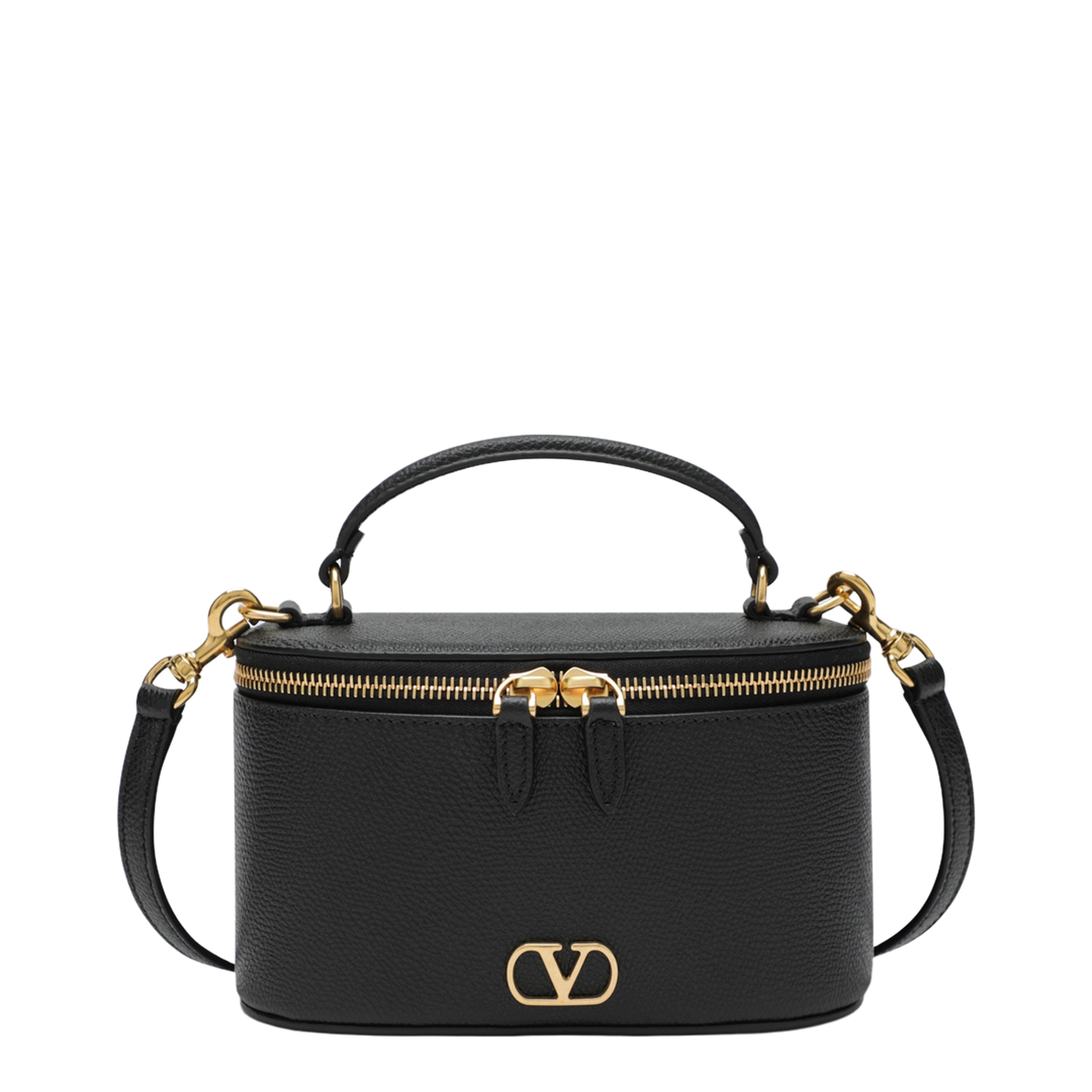 VLogo Signature Mini Grainy Calfskin Vanity Bag - Black