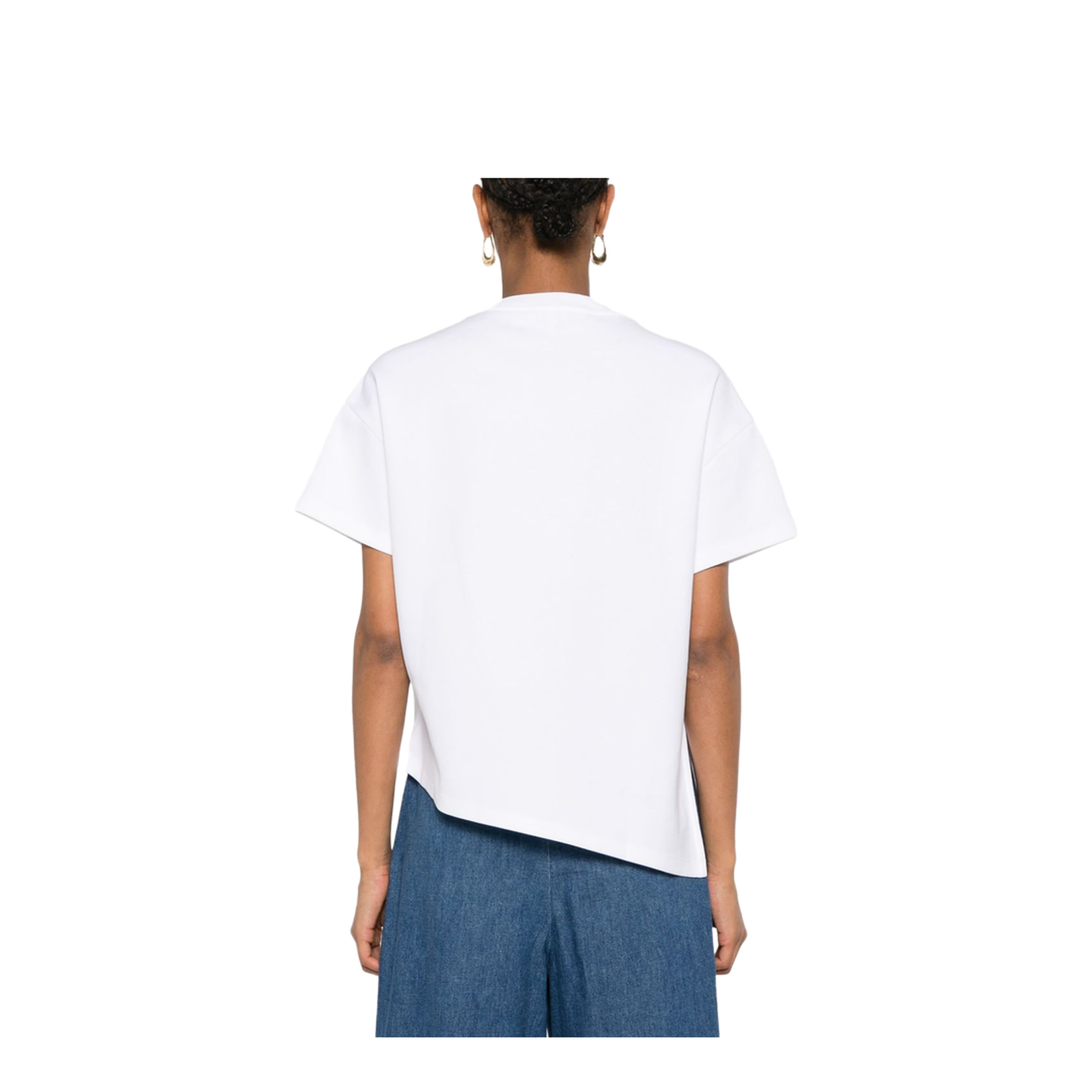 White Cotton Jersey Texture Crew Neck Signature Embroidered Anagram Motif Drop Shoulder Short Sleeves Straight Hem