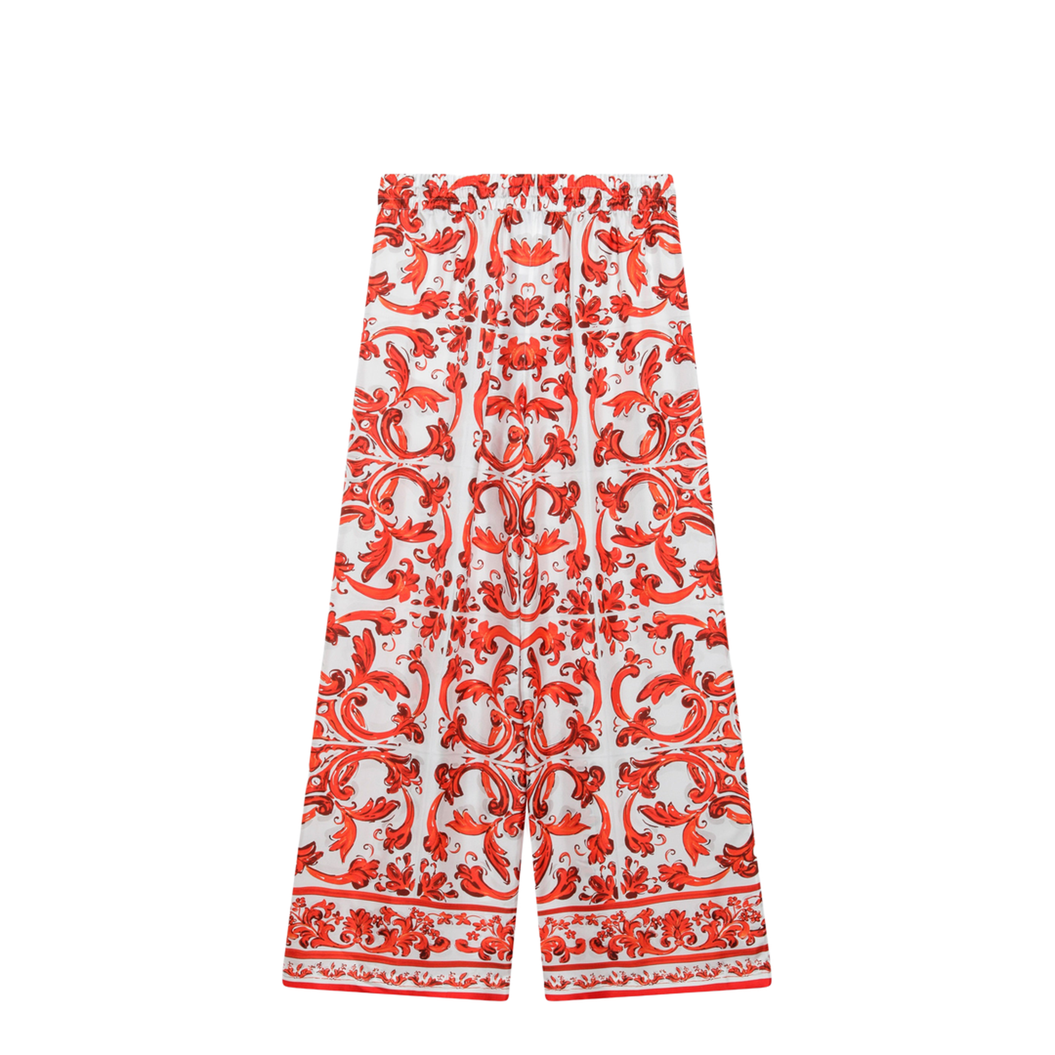 MAYFEYR - Dolce & Gabbana - Wide-Leg Maiolica-Print Silk Pants In Orange - FTDBNTGDDRES9000