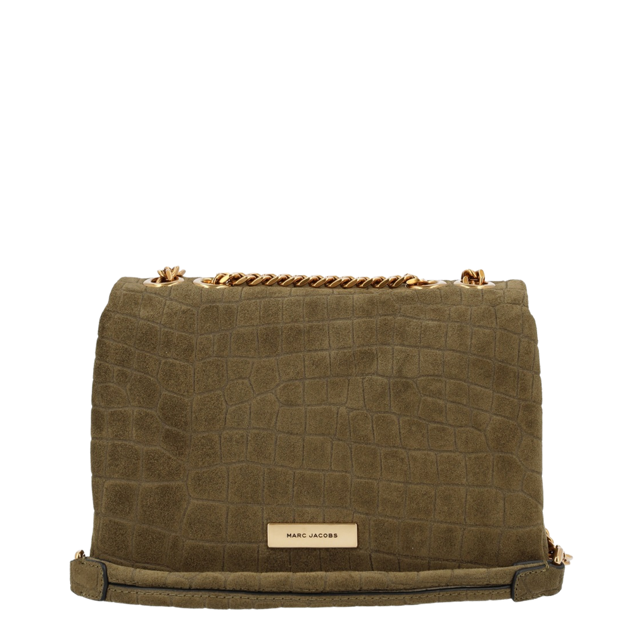 Slim Croc Suede Dual Chain Shoulder Bag - Olive Green