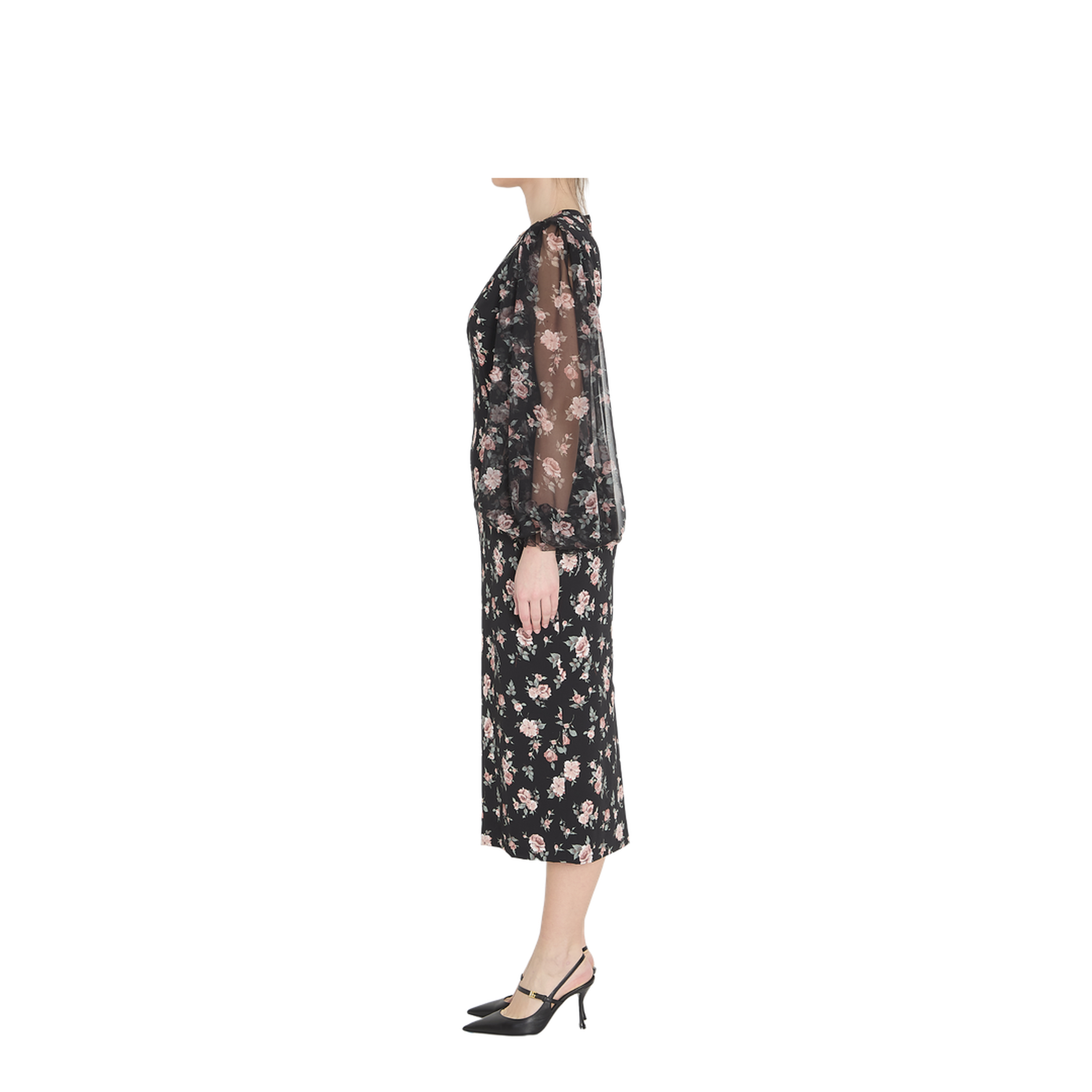 Vintage Roses-Print Charmeuse Dress