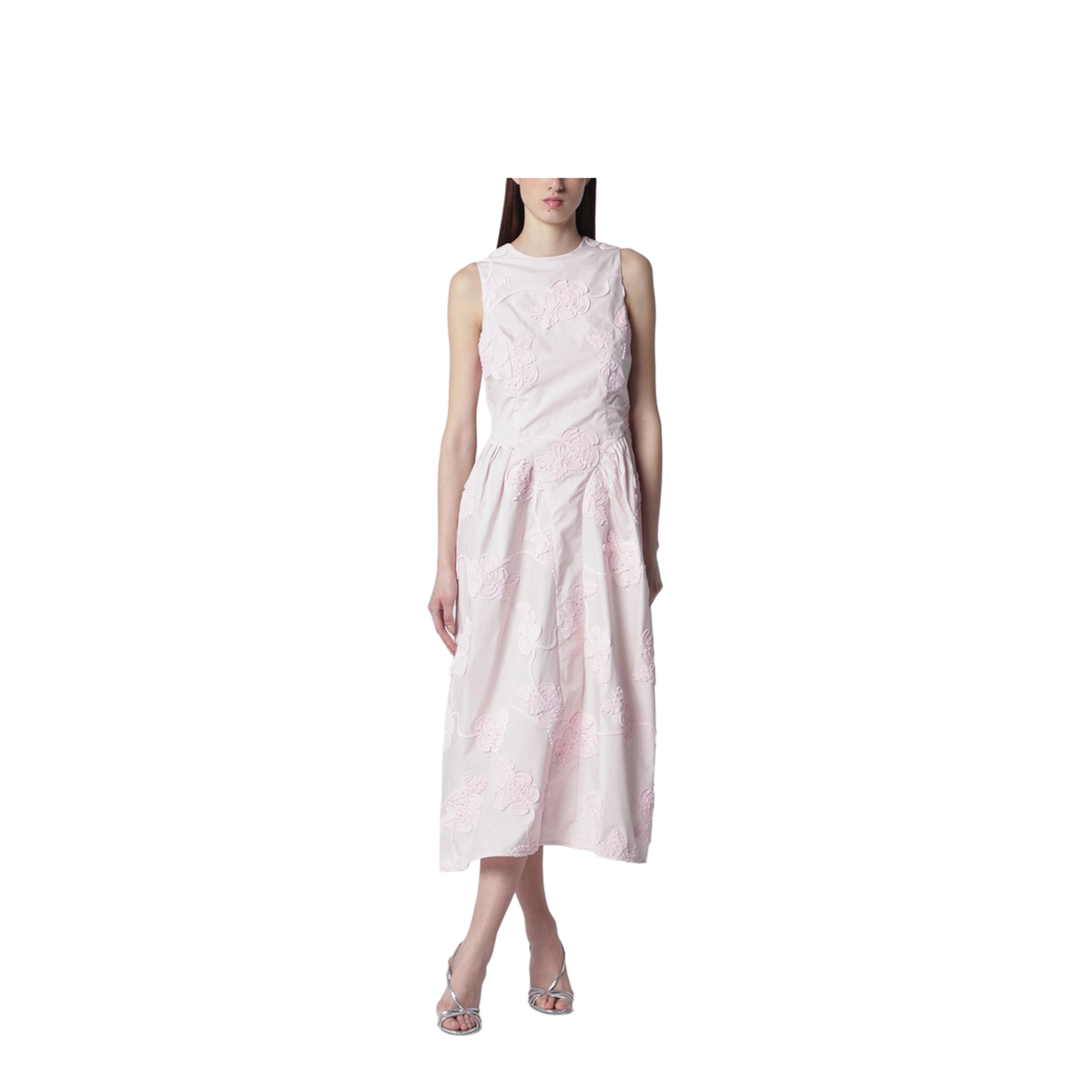 Orchid Pink Midi Dress with Floral Embroidery