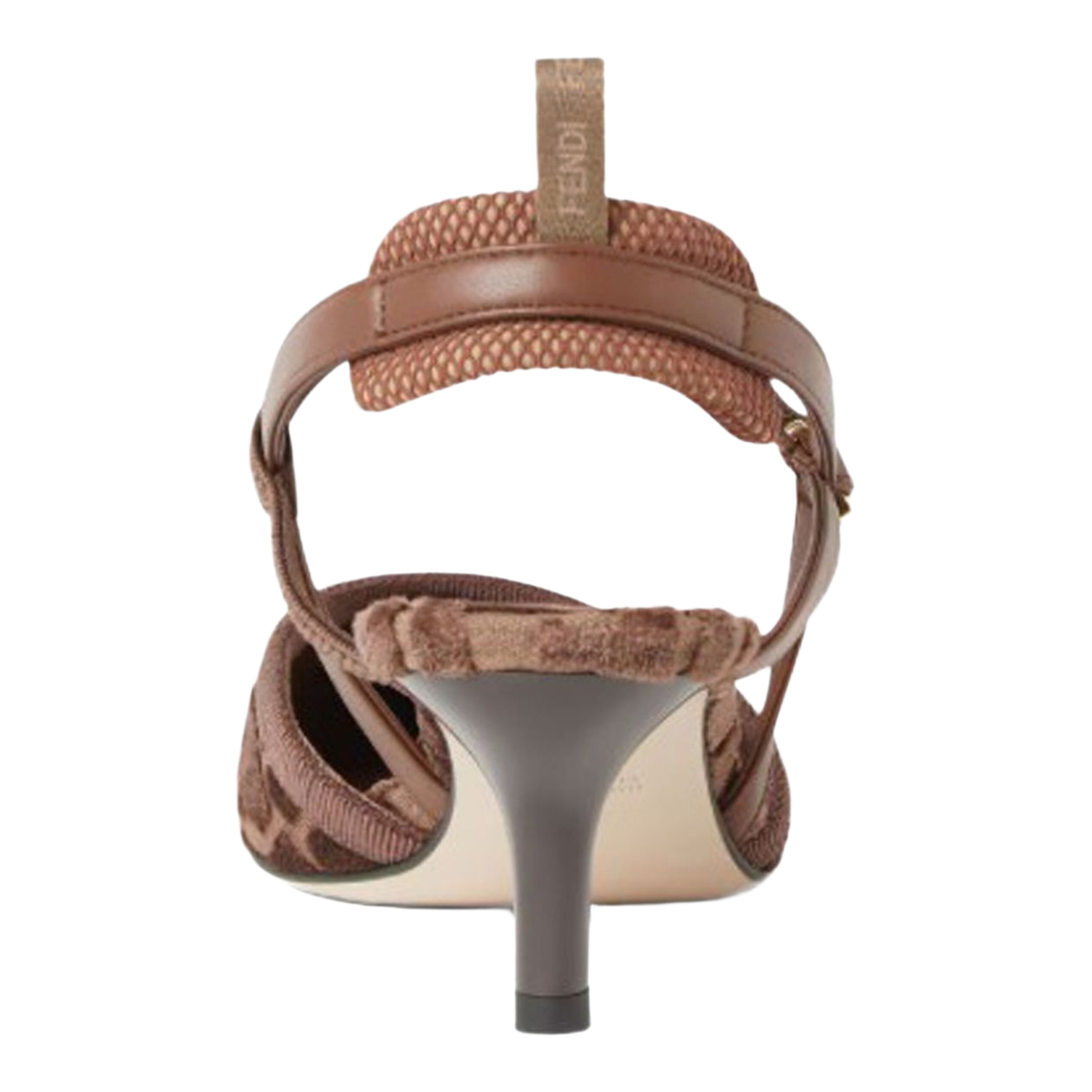 Brown FF Motif Jacquard Velvet Slingback Strap Pointed Toe