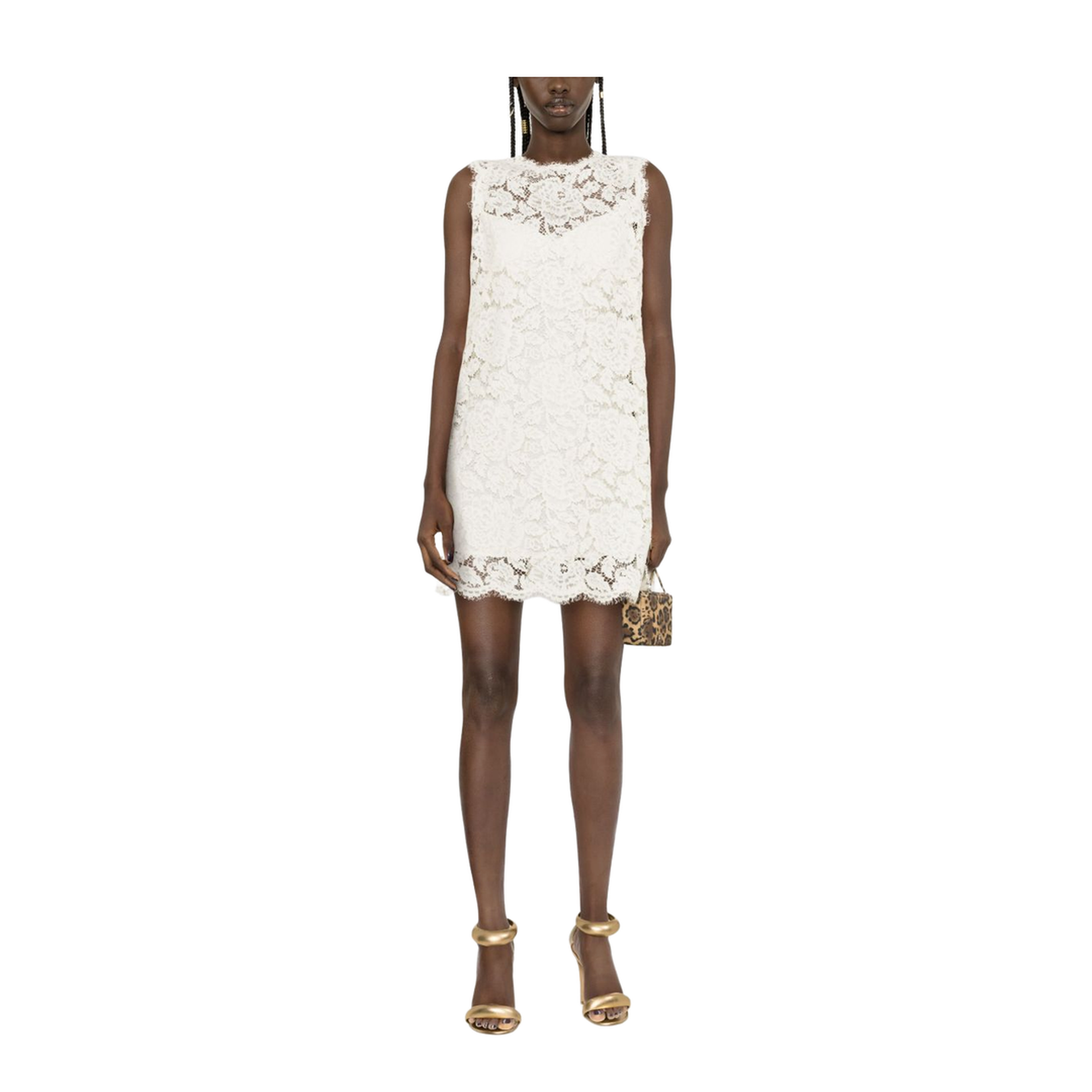 Ivory White Cotton Blend Guipure Lace Dress
