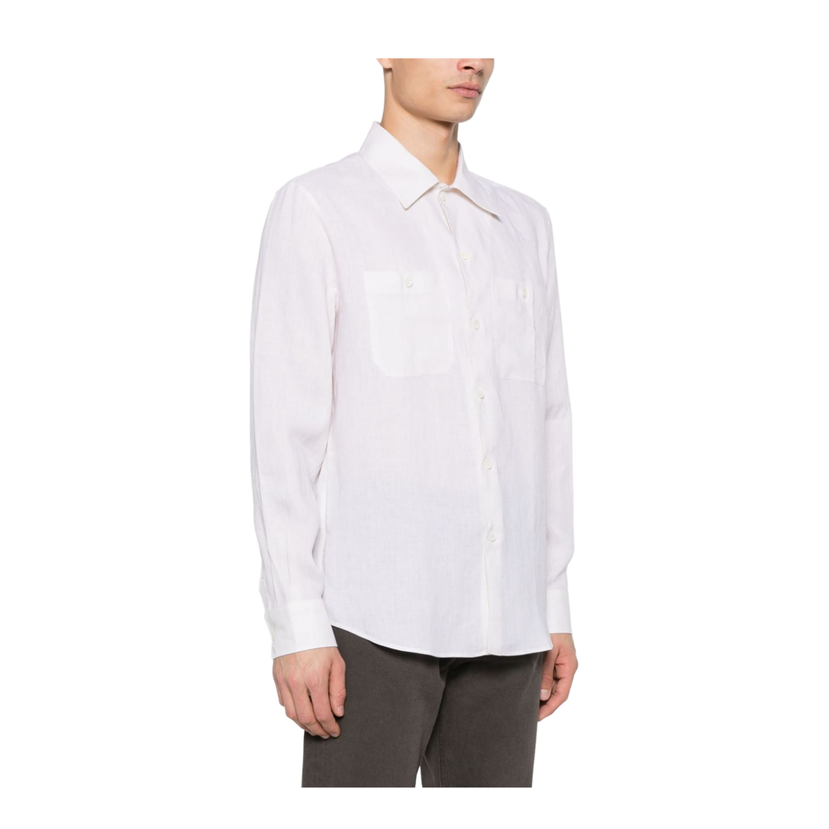 Ecru Linen Shirt with Chest Pockets