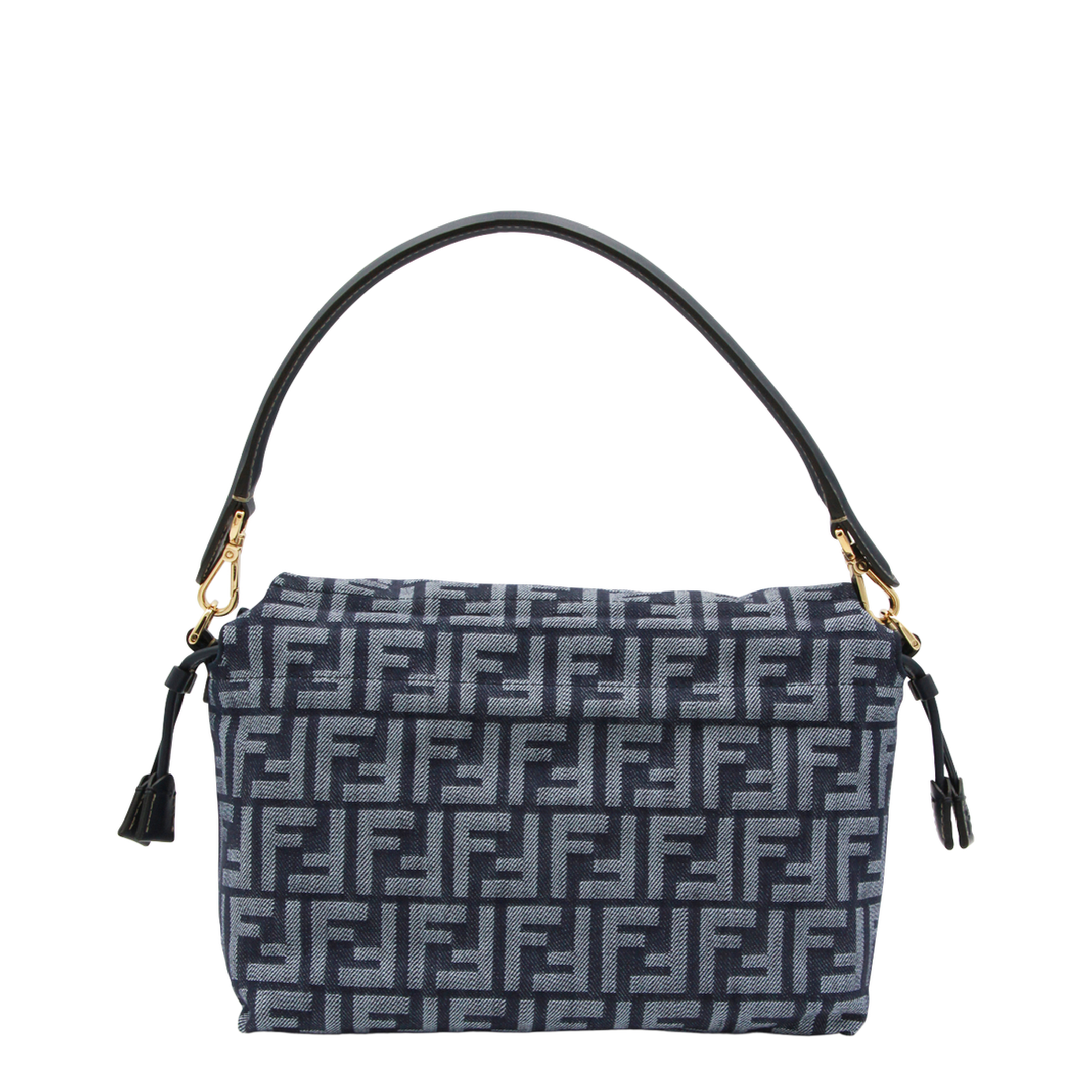 Mamma Baguette Medium Denim-Effect FF Jacquard Shoulder Bag - Dark Blue