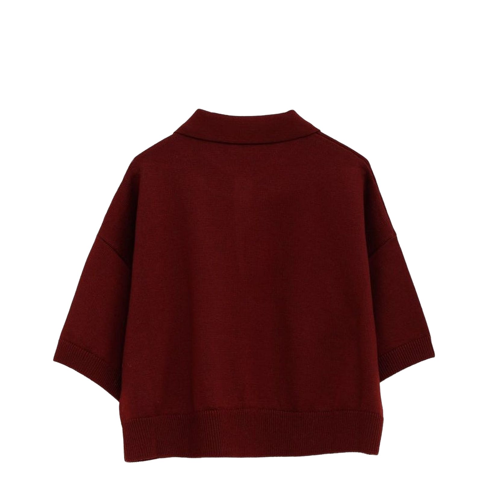 Crop Fit Wool Polo Shirt In Burgundy