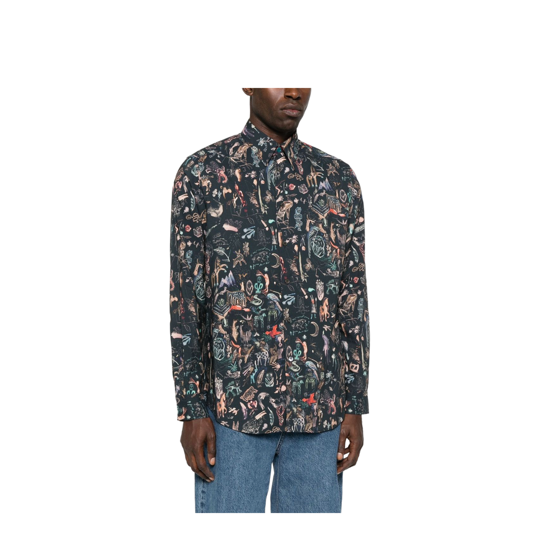 Blue Shirt Long-Sleeve Animal Print