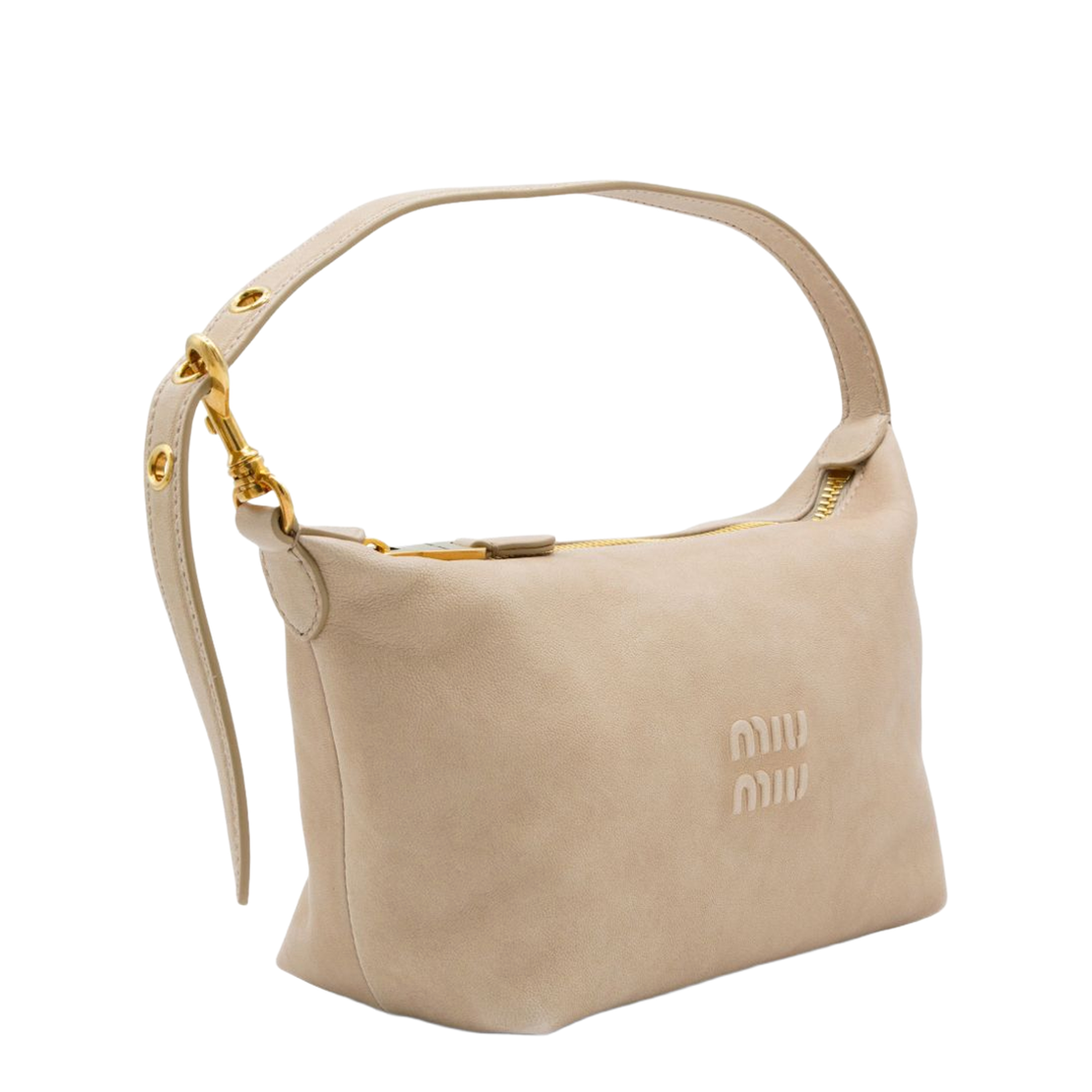 Leather Pouch Handbags - Beige