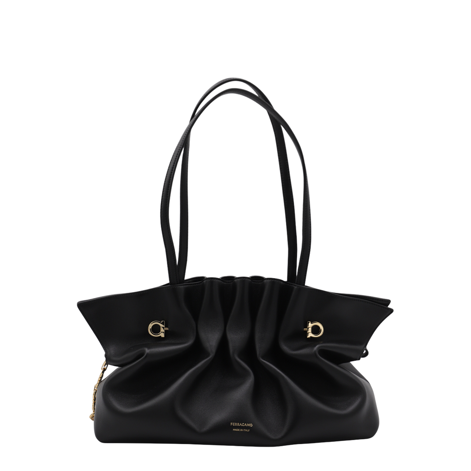 Black Leather Piercing Top Handle Bag