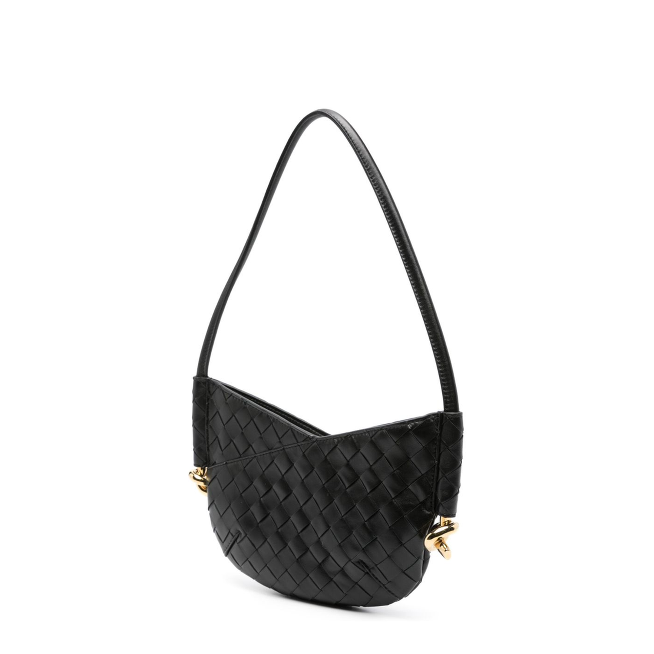 Black Calf Leather Intrecciato Design Bag