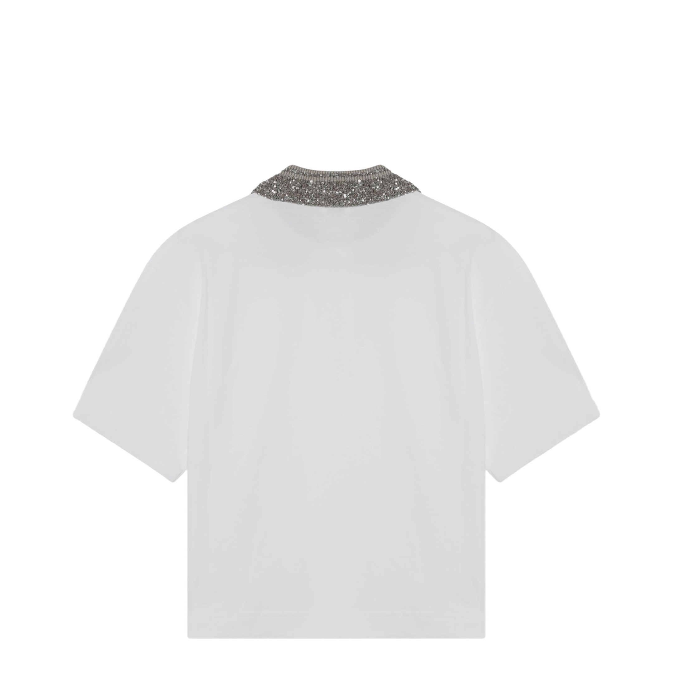 White Polo Shirt with Dazzling Knit Collar