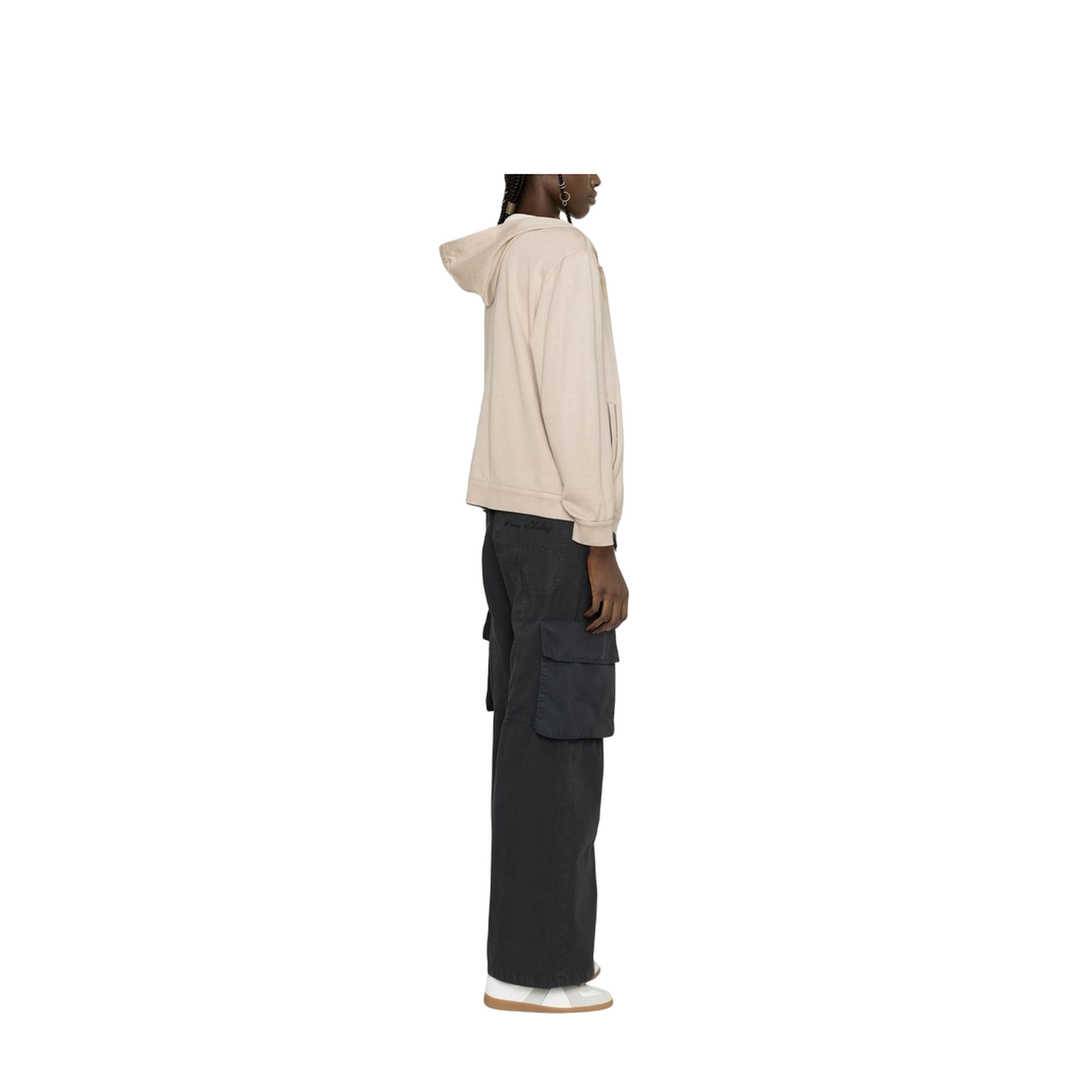 Two-Pocket Zip-Up Hoodie Beige