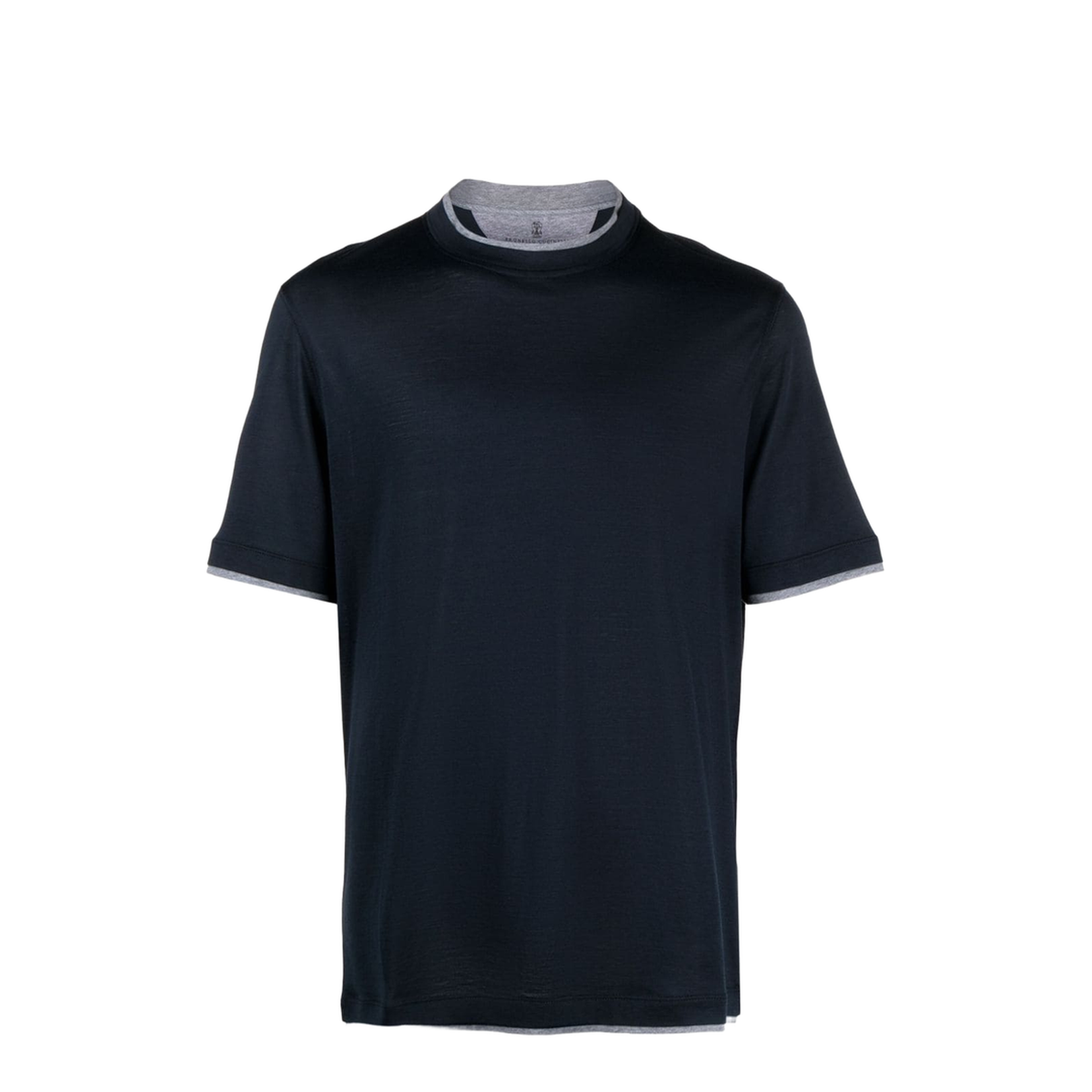 Short Sleeves Grey Contrast Crewneck Silk Trim