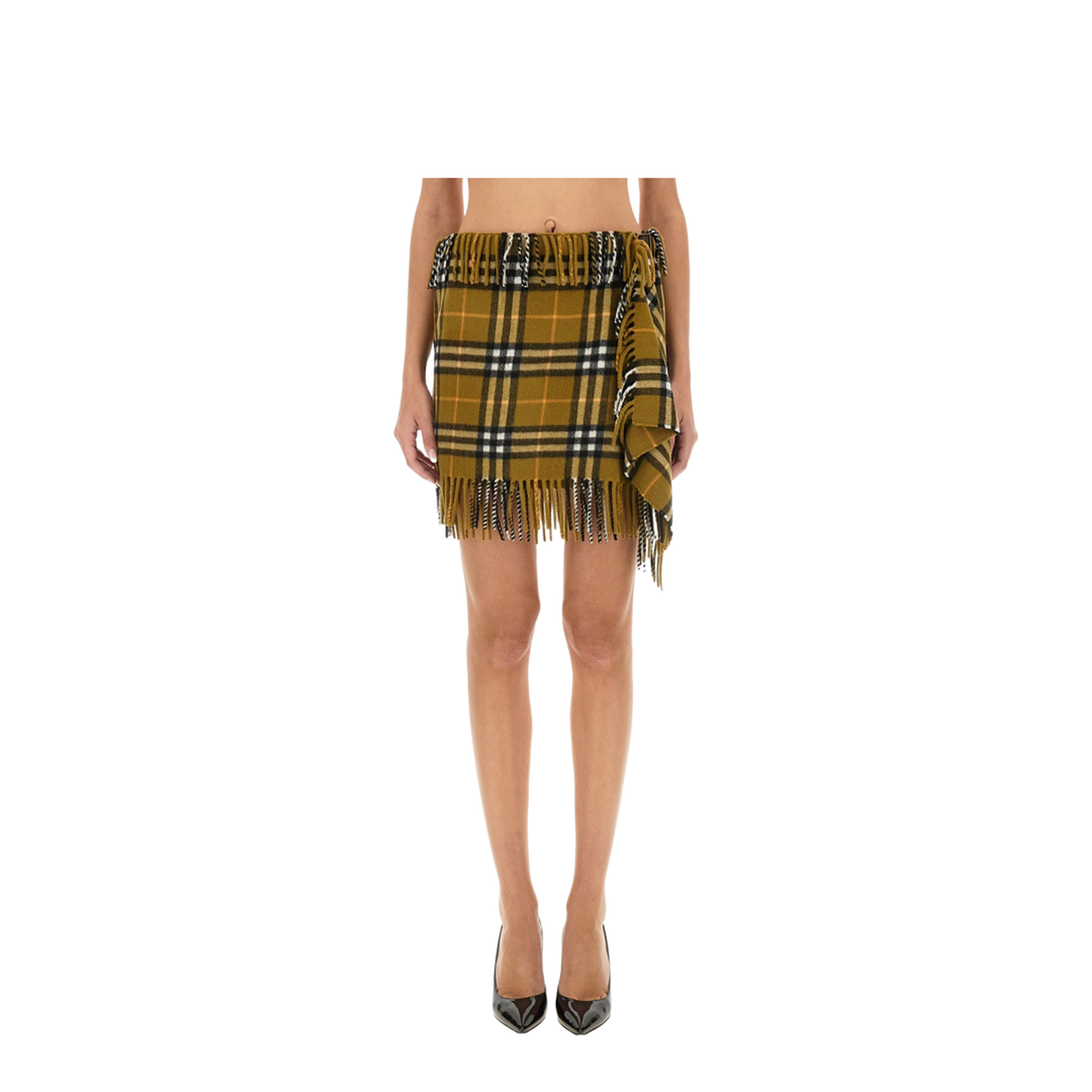 Wool and Cashmere Check Scarf Style Skirt