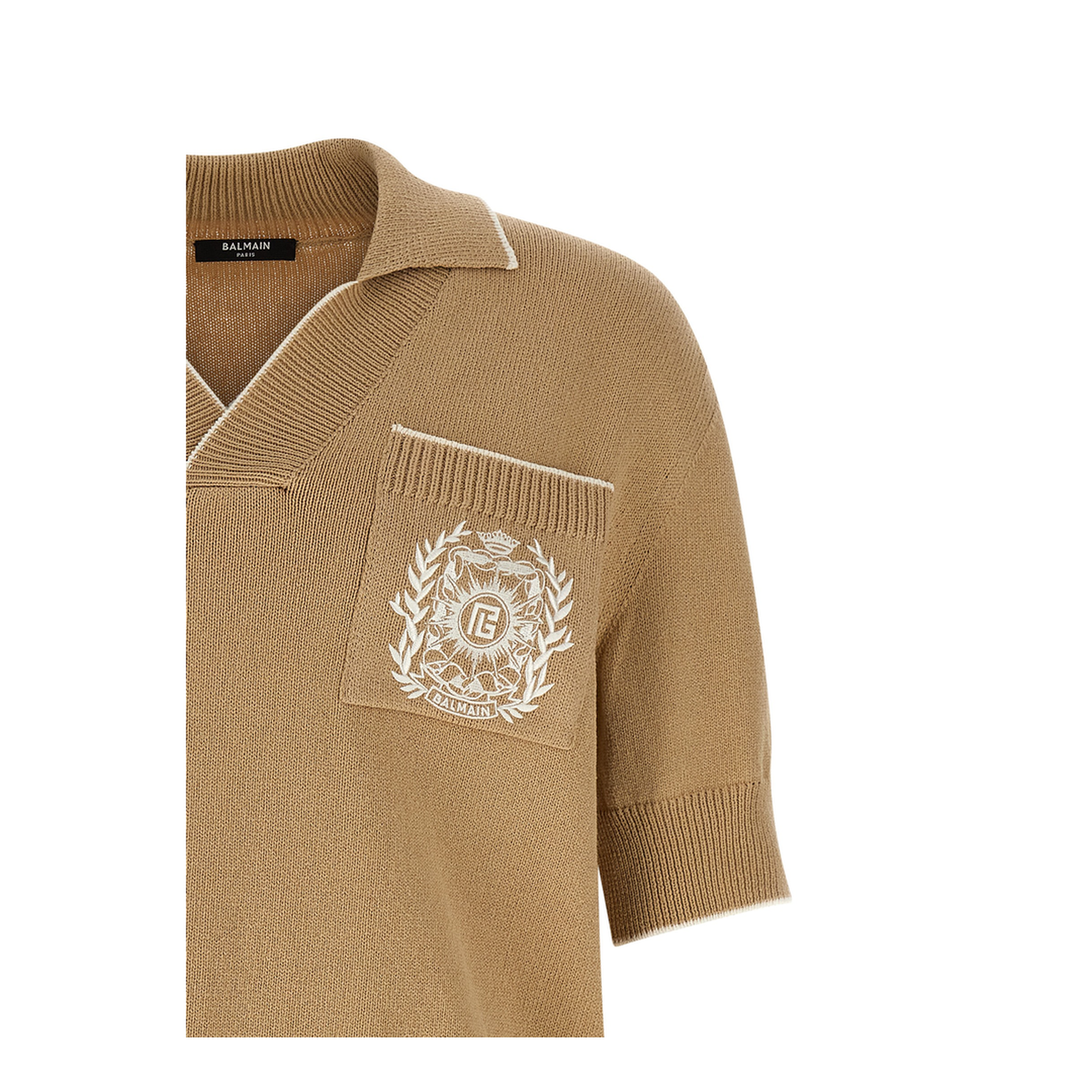 Écusson Knit Polo Shirt Beige