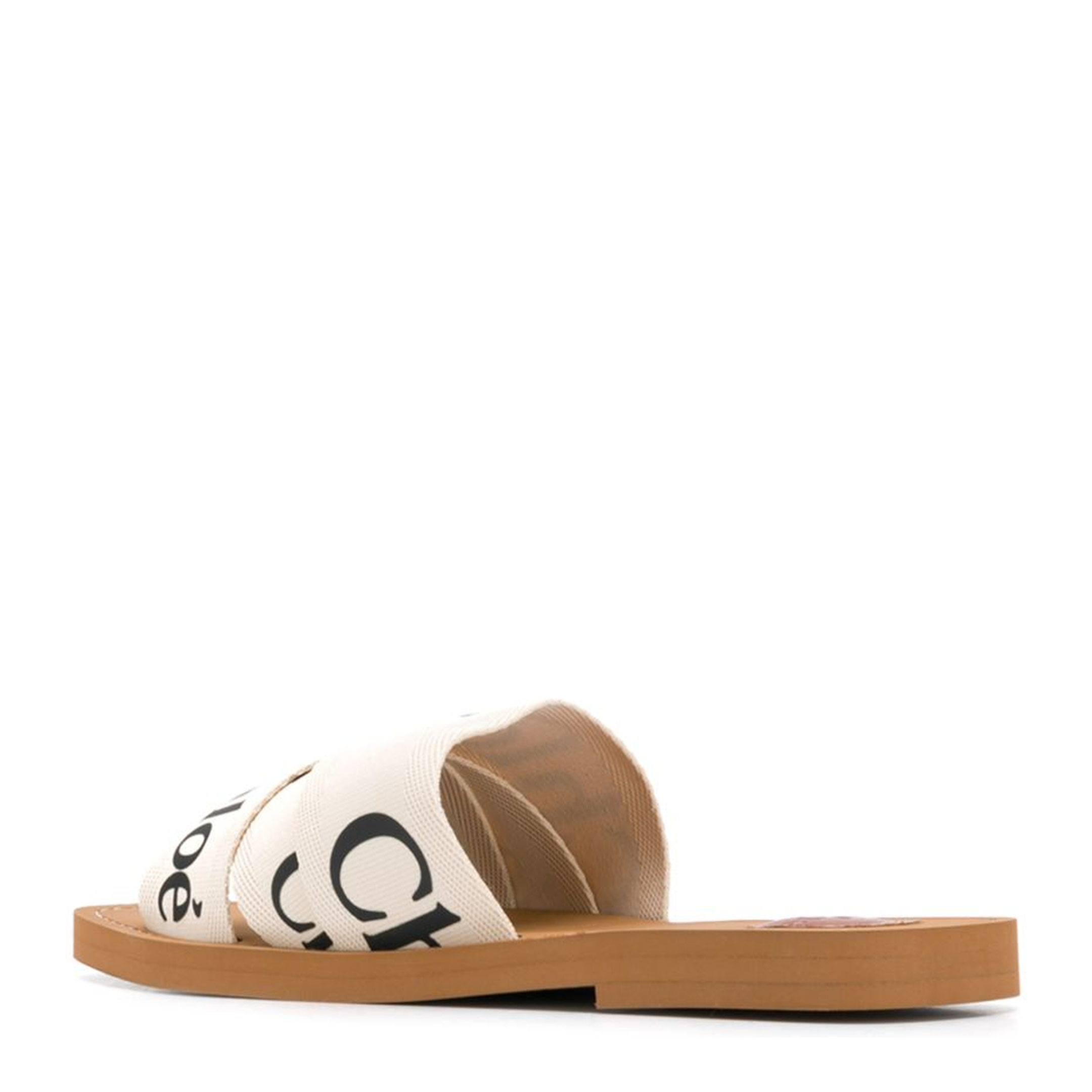 White Linen All-Over Logo Print Low Stacked Heel