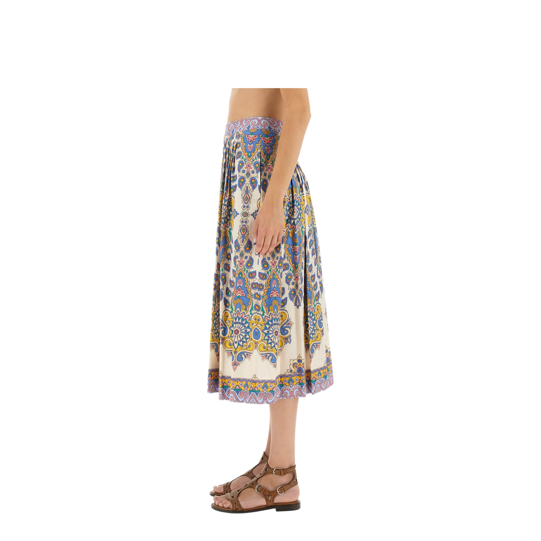 Paisley Print Midi Skirt - Light Beige