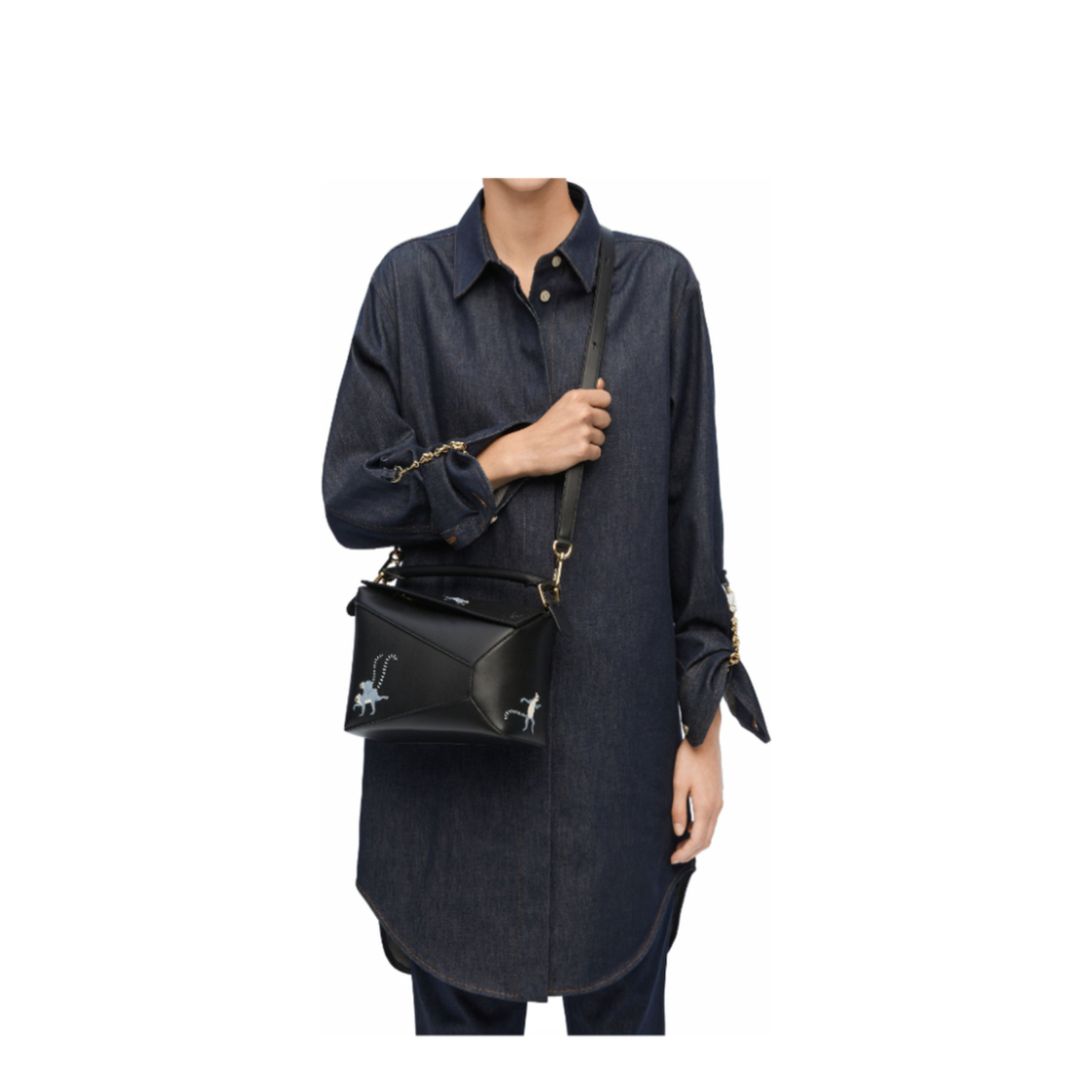 Small Puzzle Edge Bag in Soft Grained Calfskin Black