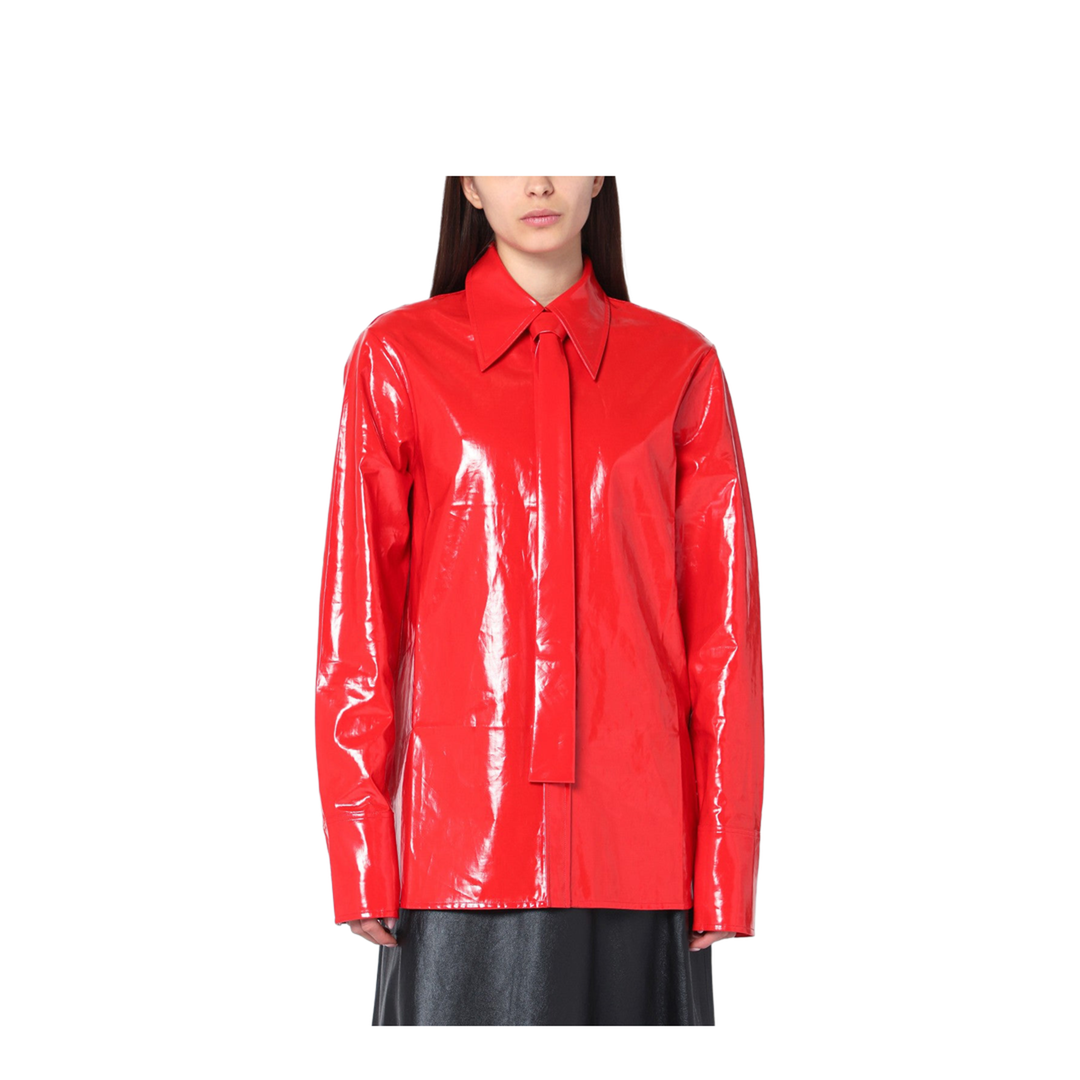 Bright Red Tie-Detail Shirt