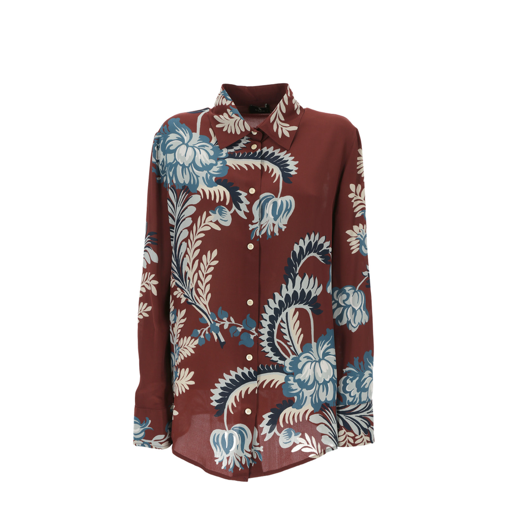 Floral-printed Curved Hem Shirt