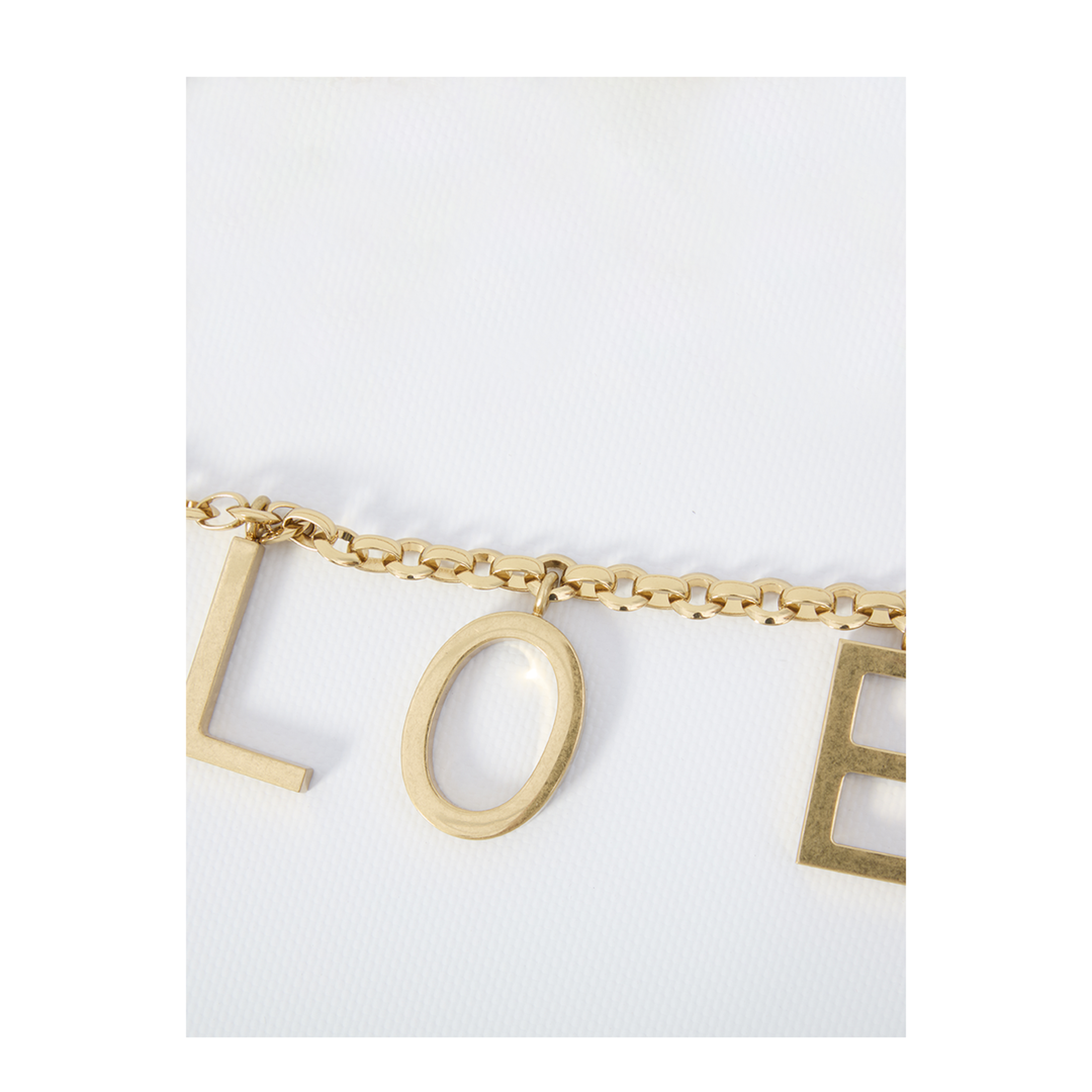 Gold-Tone Interlocking Chain Design Lettered Detailing Adjustable Length Clasp Fastening
