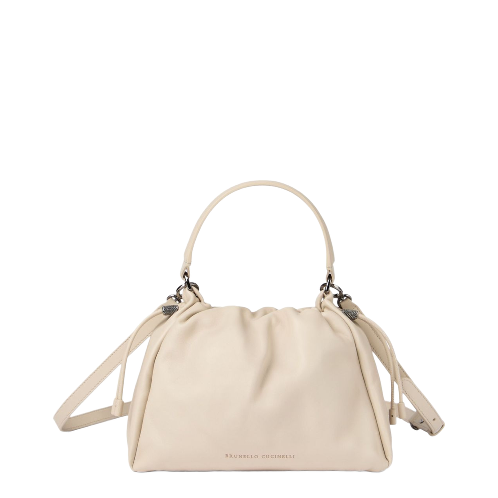 Small Soft Leather Mellow Bucket Bag in Ivory