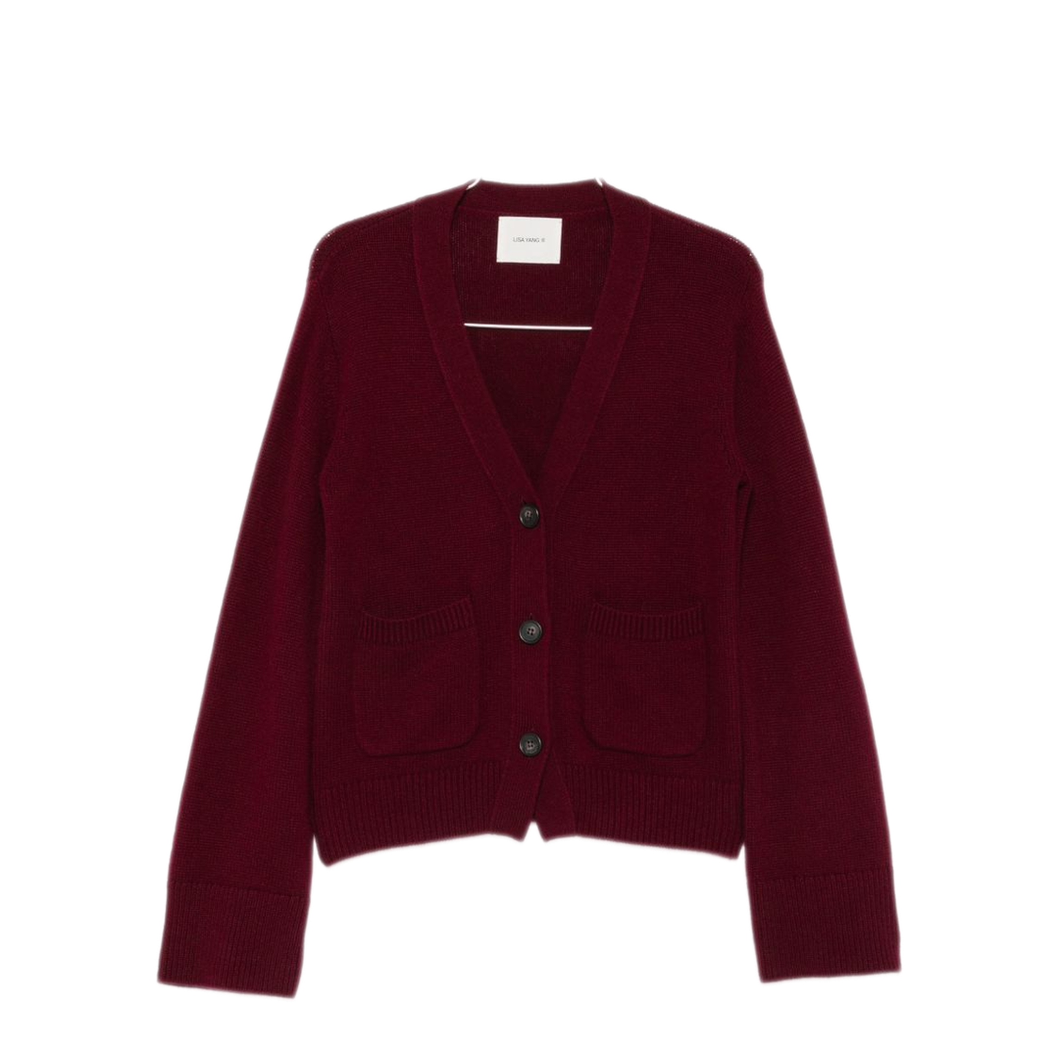 MAYFEYR - Lisa Yang - Burgundy Knitted V Neck Cardigan - 202084DU