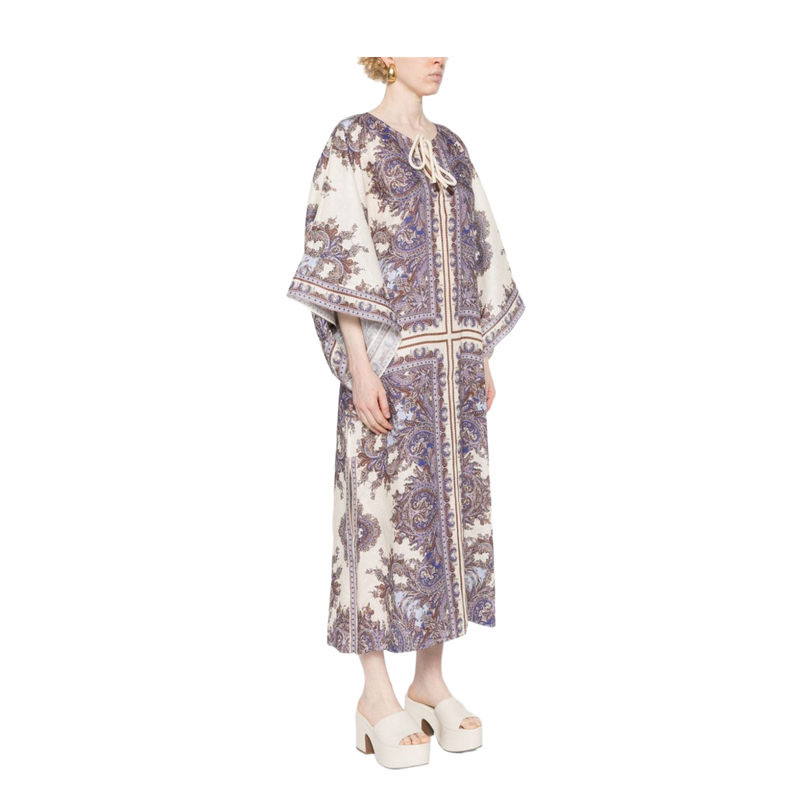 Paisley Print Linen Midi Dress