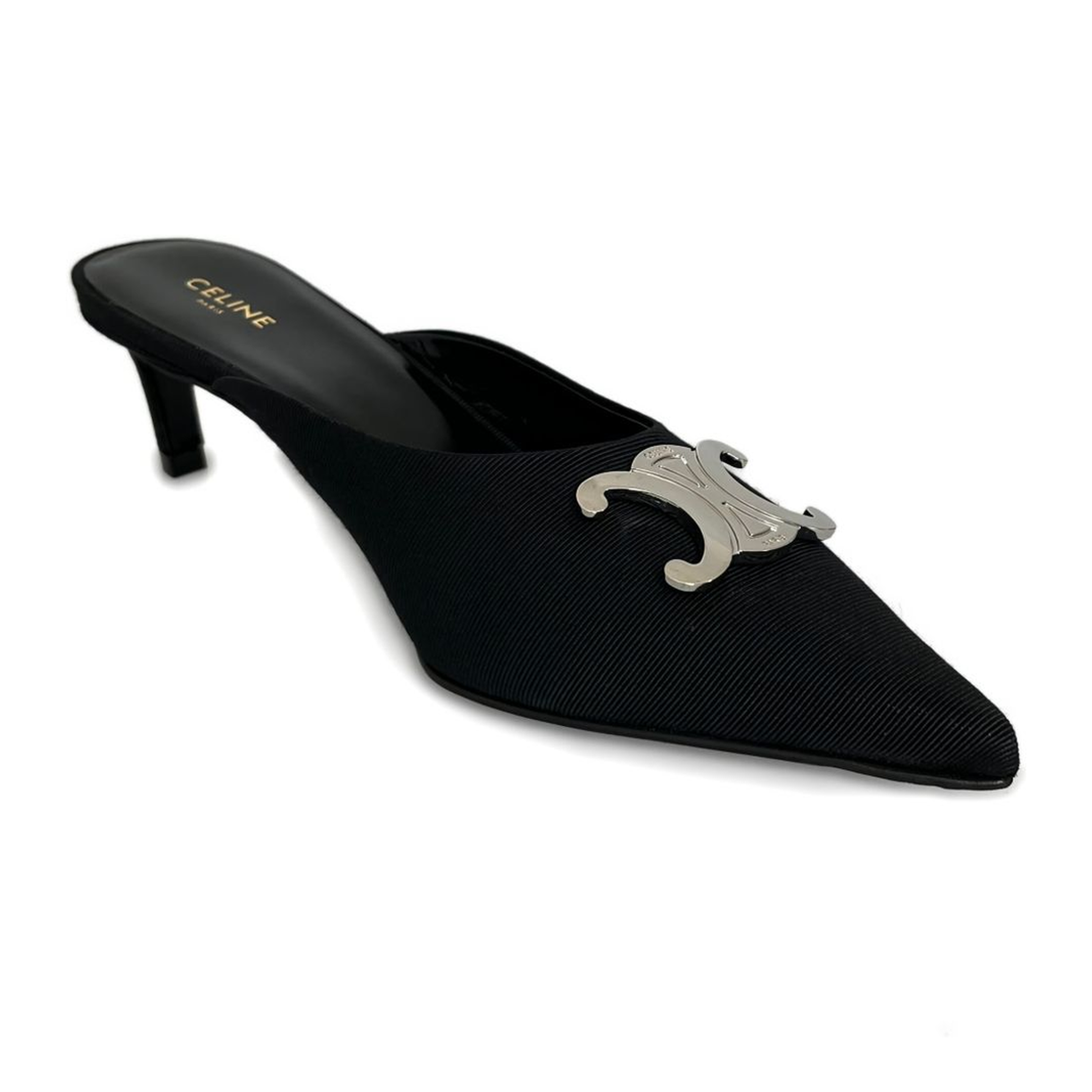 Black Pointed Toe Kitten Heel Slip-On