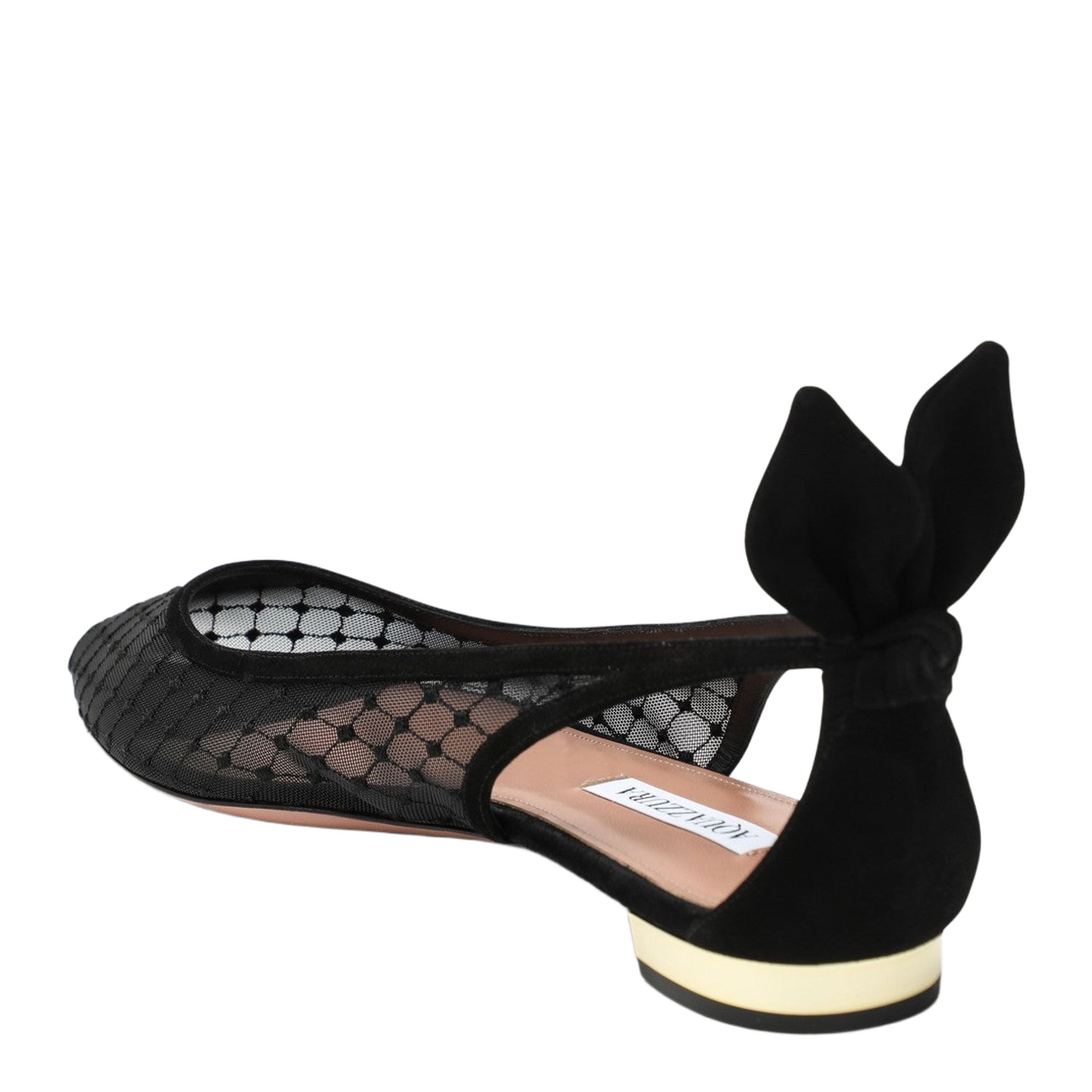Black Mesh and Suede Ballerinas with Bow
