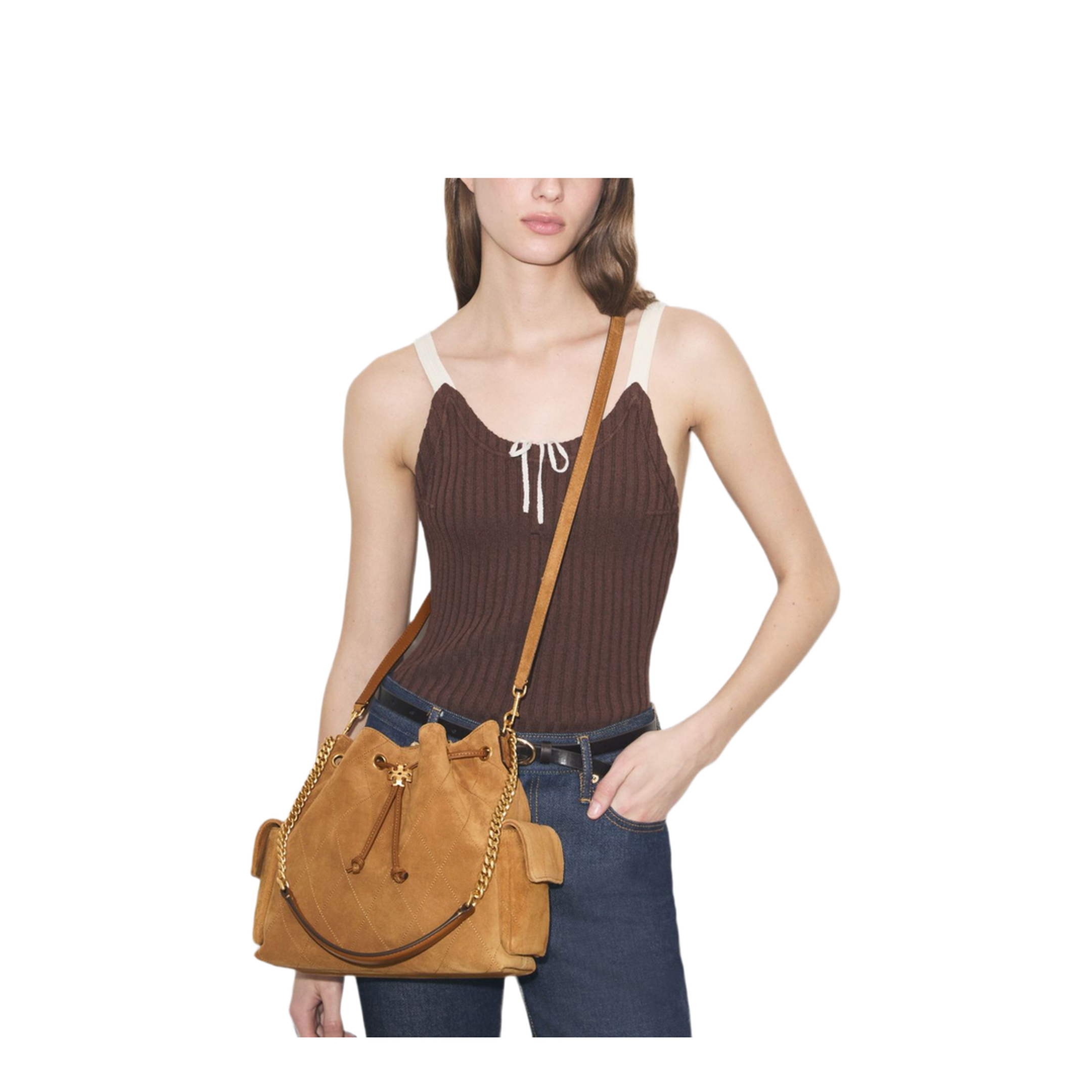 Romy Suede Bucket Bag - Caramel