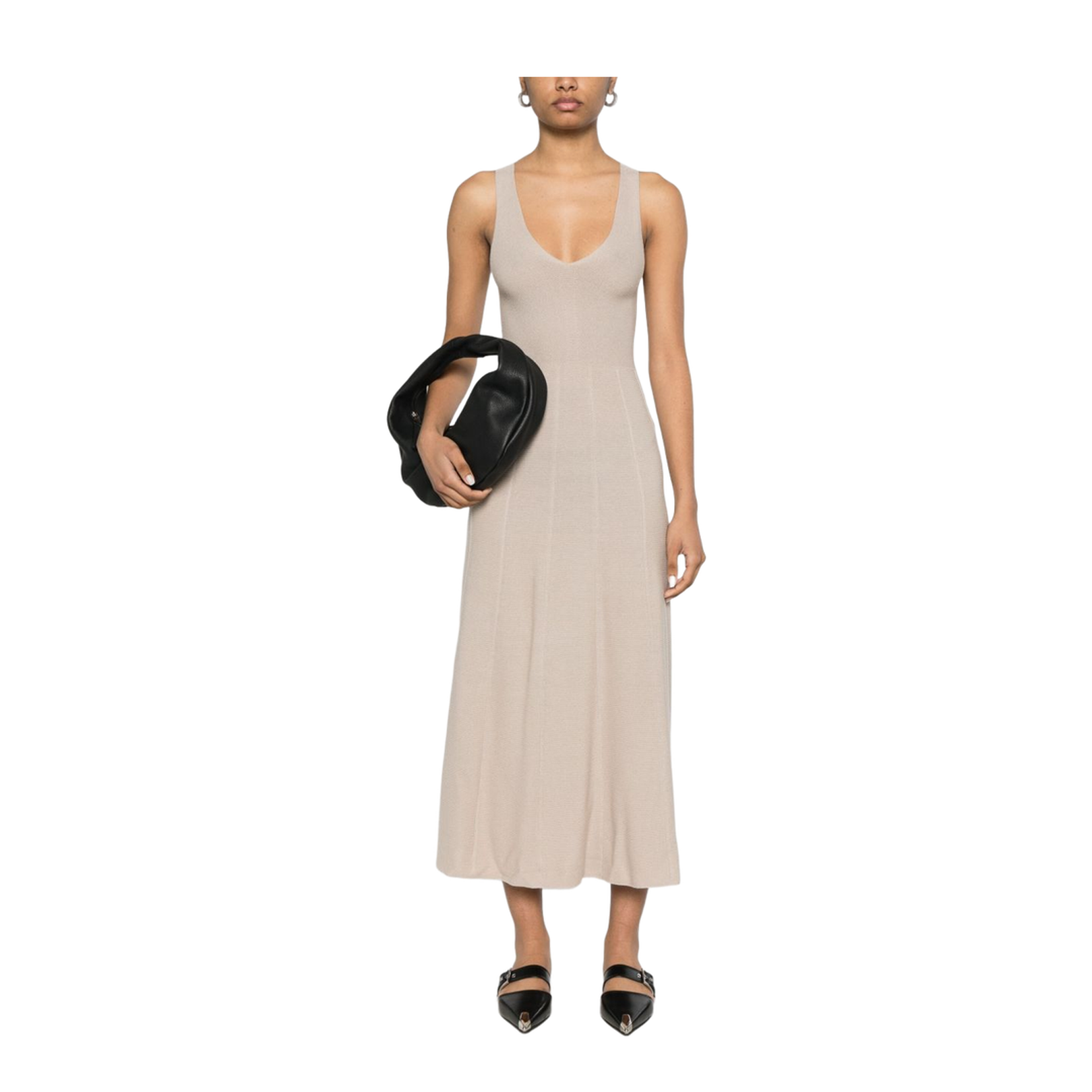 Sleeveless Flared Skirt Dress in Sesame Beige