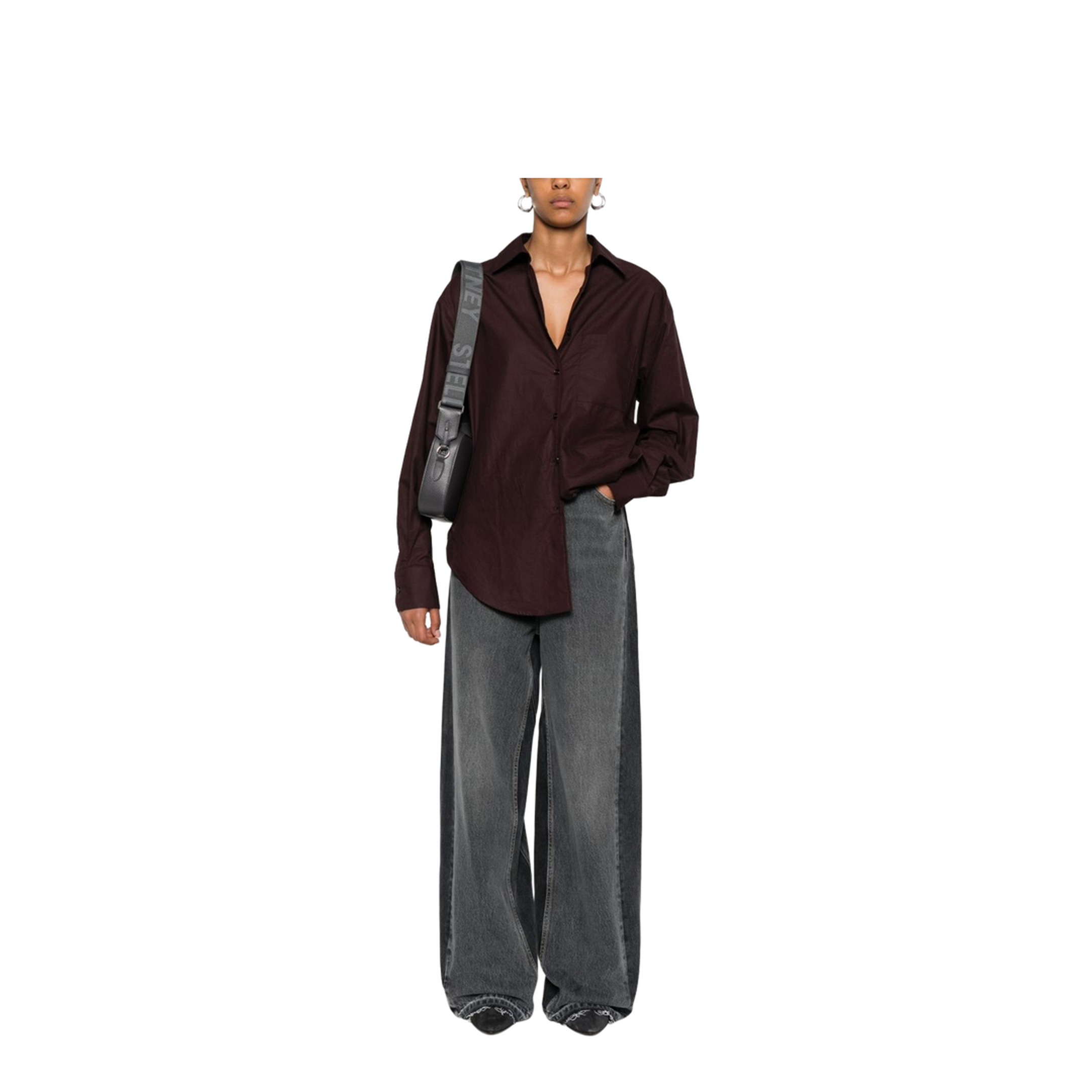 Two-Tone Black Wide-Leg Denim Jeans