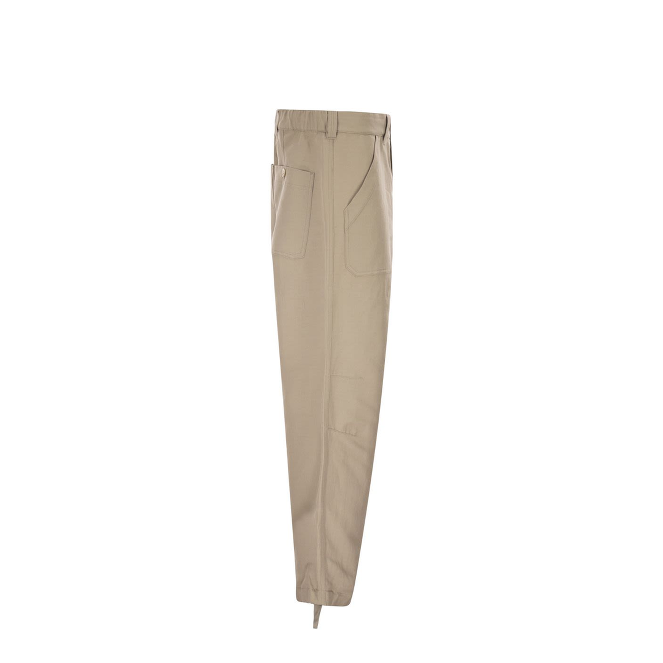 Cotton and linen drill trousers with patch pockets and drawstring