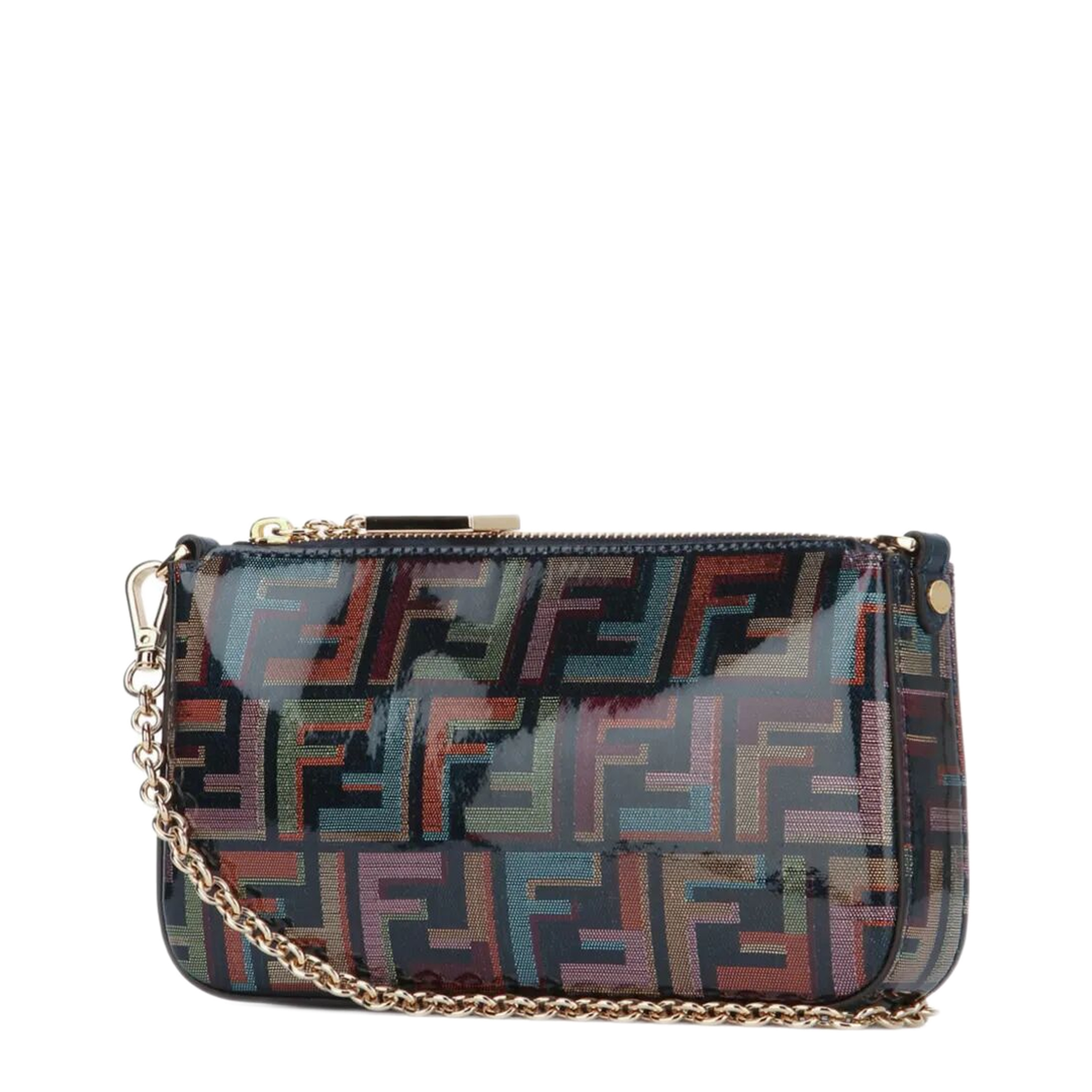 MAYFEYR - Fendi - Multicolour Glazed Ff Fabric Baguette Pouch With Chain - 8BS073AW6Q