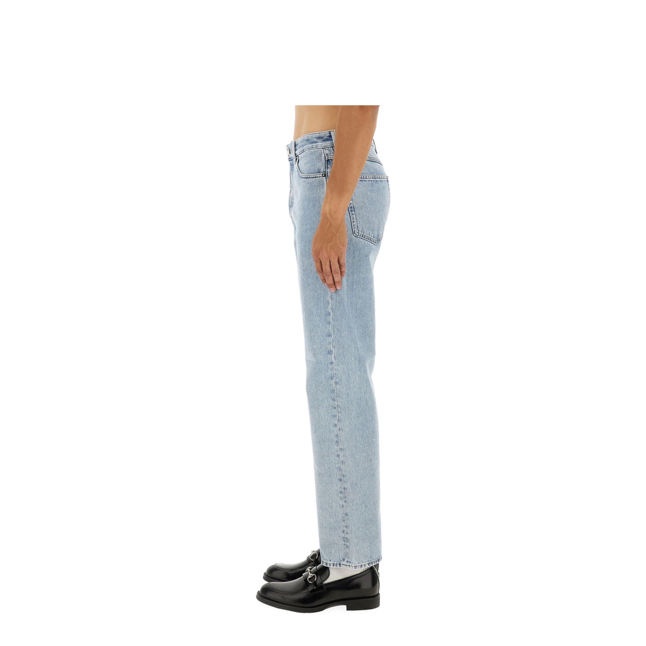 Washed Denim Pant with Insert in Light Blue