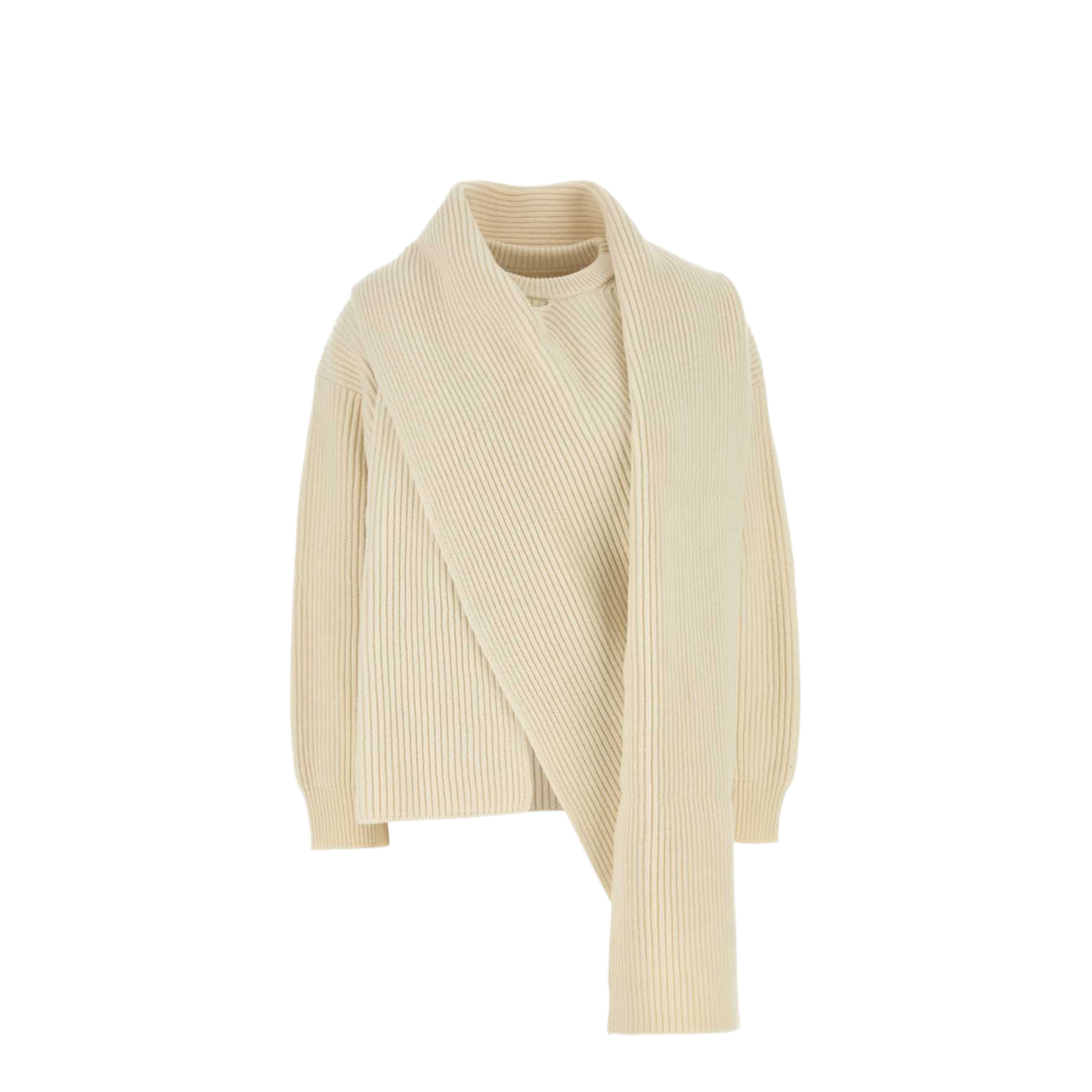 Beige Scarf-Detail Sweater