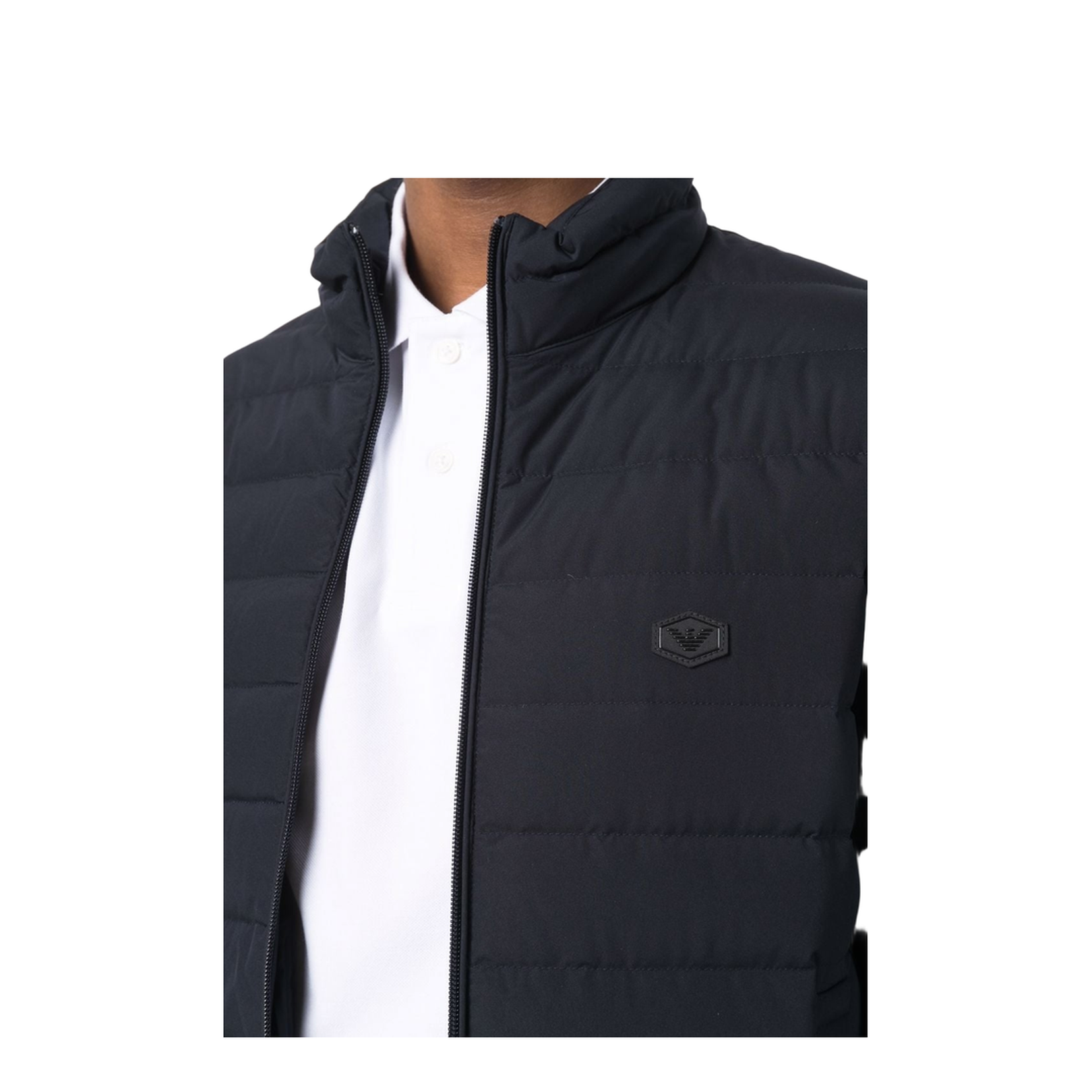 Navy Blue Feather Down Padded Logo-Patch Jacket