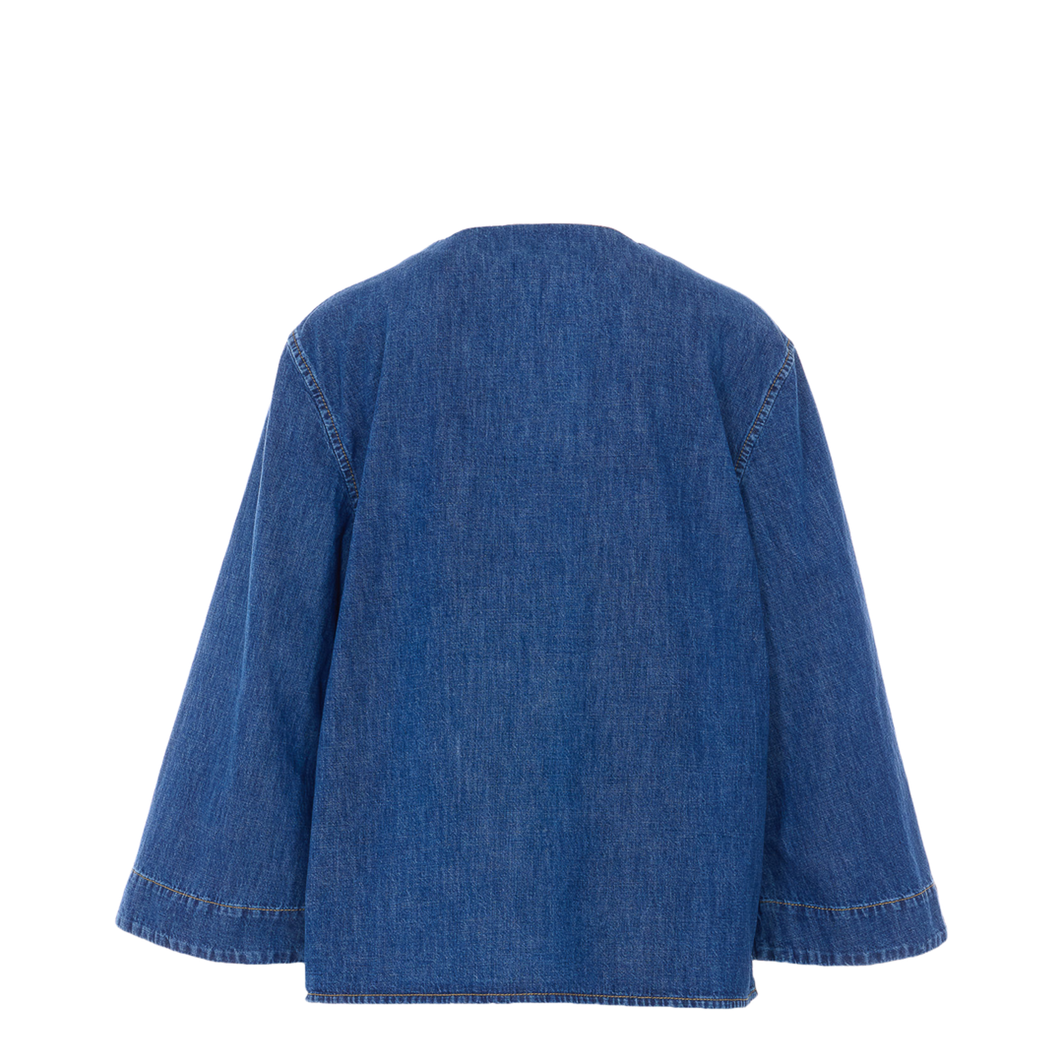 V-Neck Pocket Denim Shirt Blue