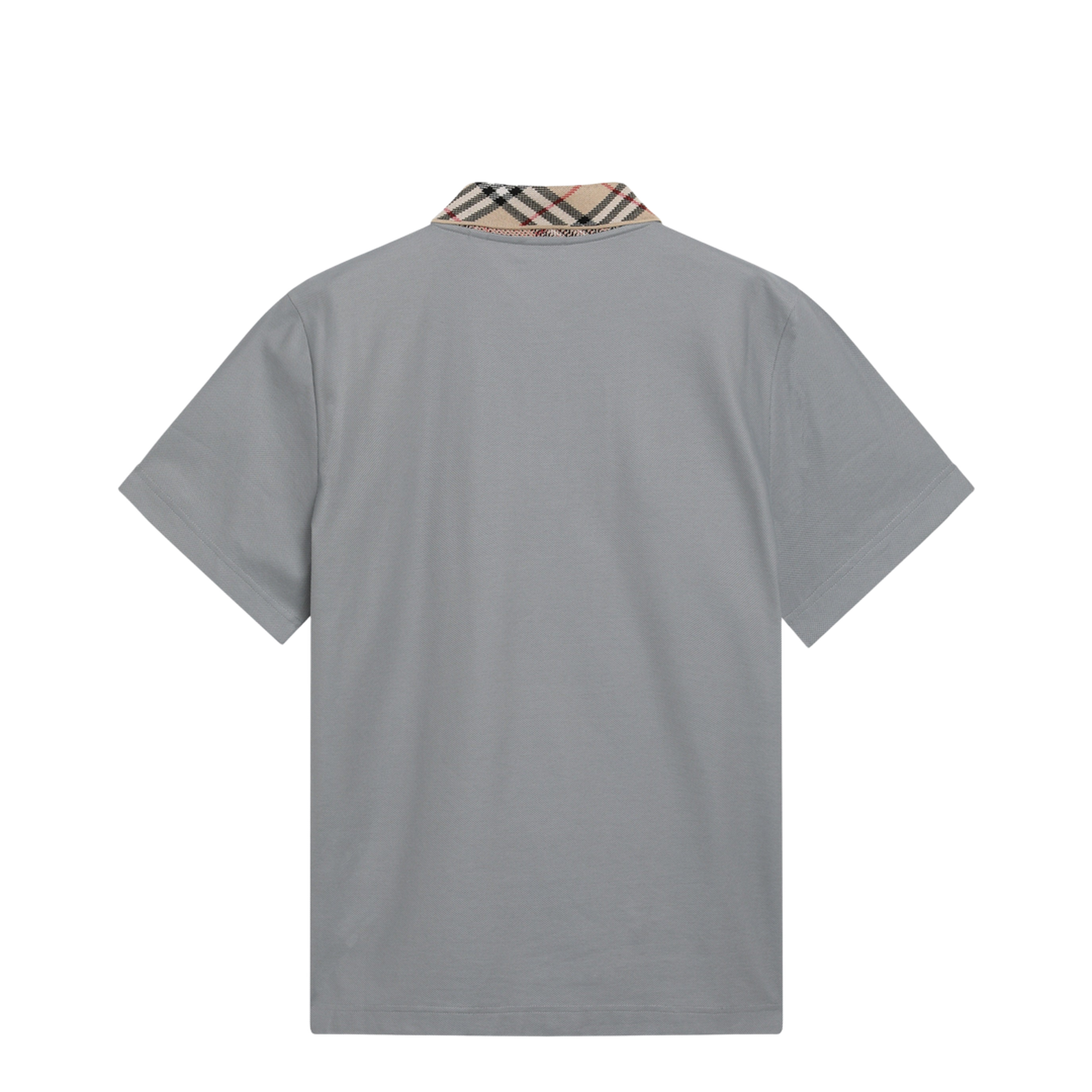 Grey Cotton Polo with Check Collar