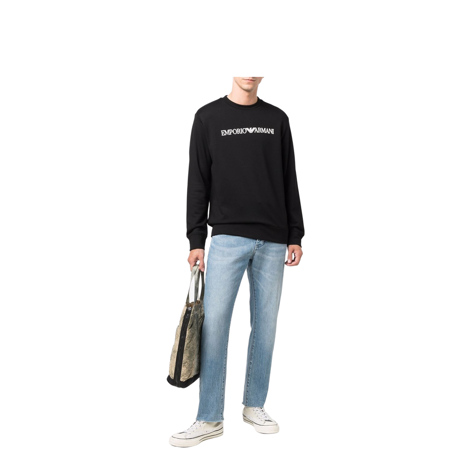 Black Modal-Cotton Blend Jersey Fleece Sweatshirt