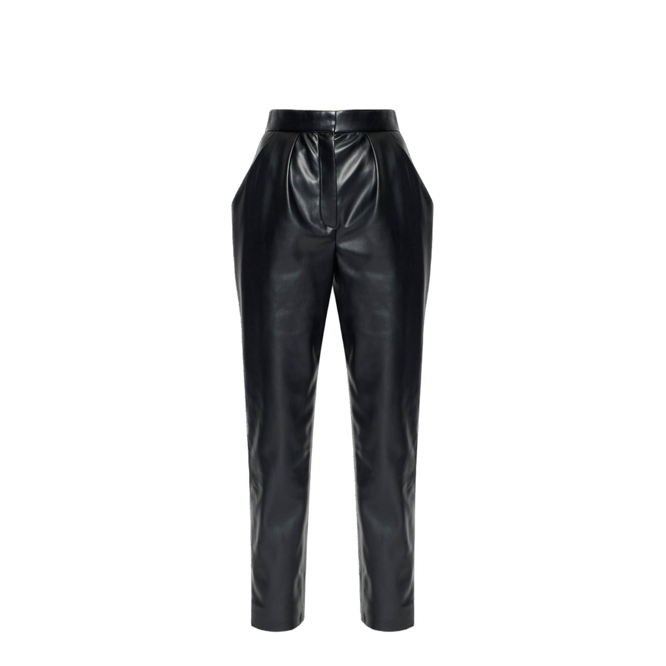High-waisted Faux Leather Trousers Black
