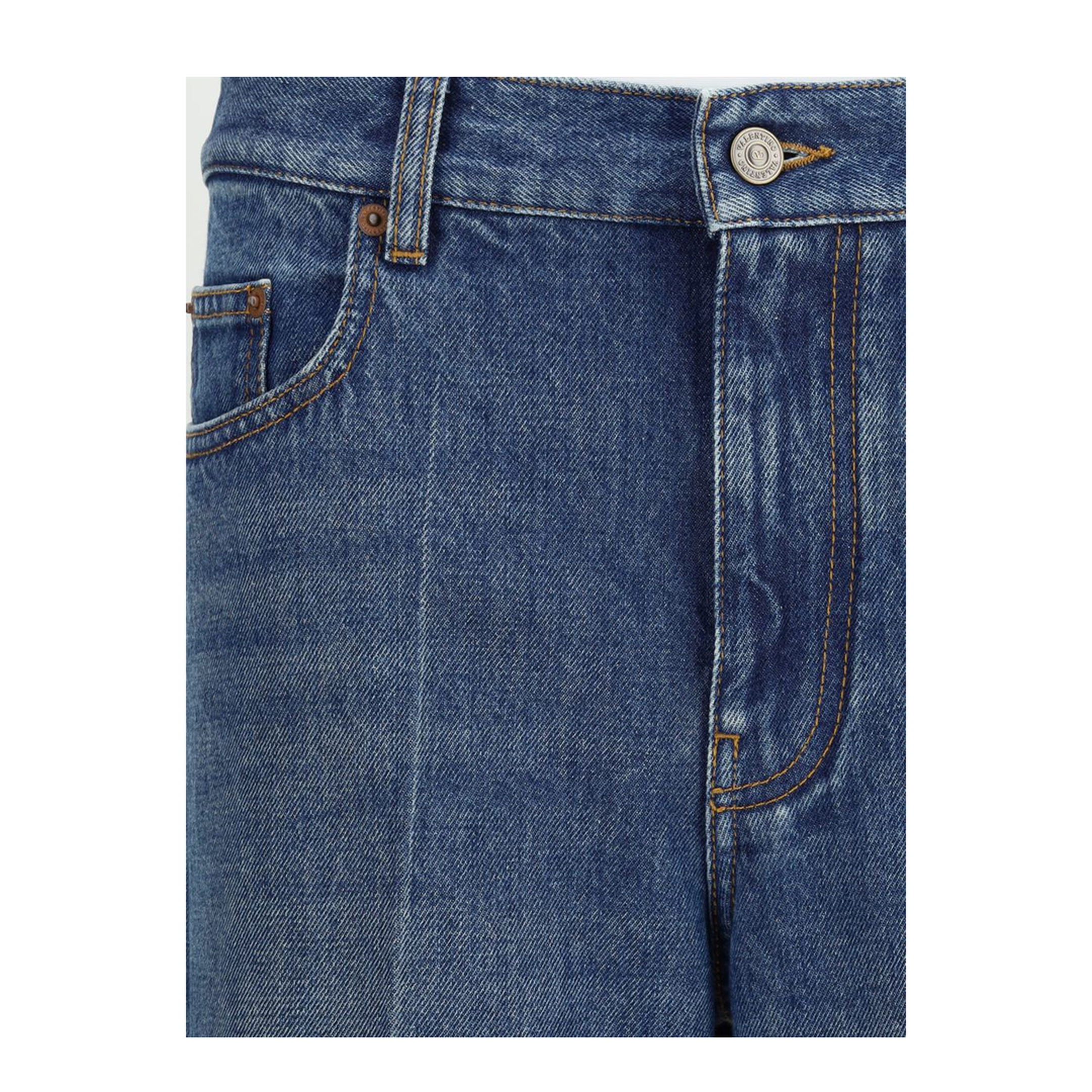 Blue Cotton Straight Leg Jeans