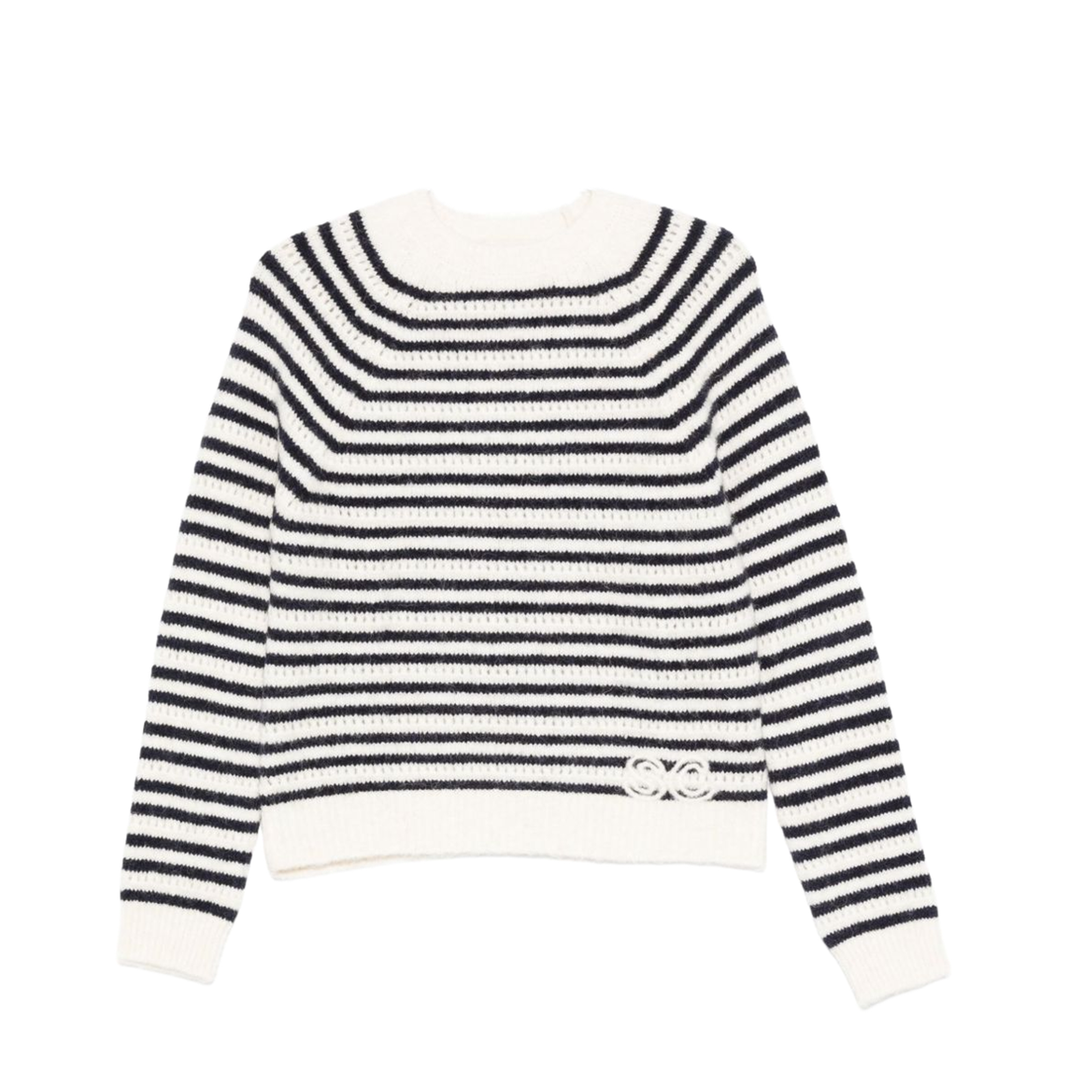 White Sweater — Stripe Logo Wool Jumper