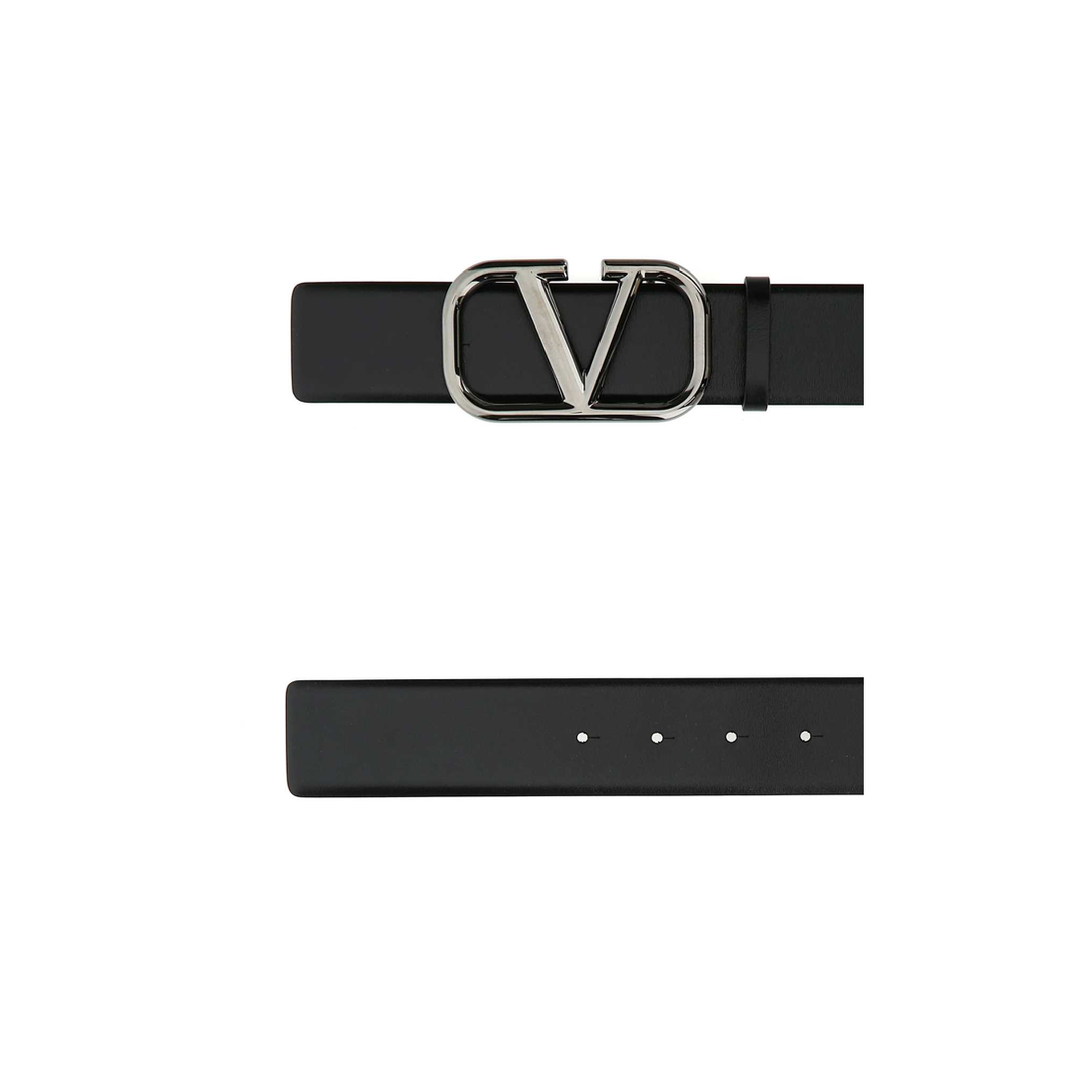 Black Leather VLogo Signature Belt